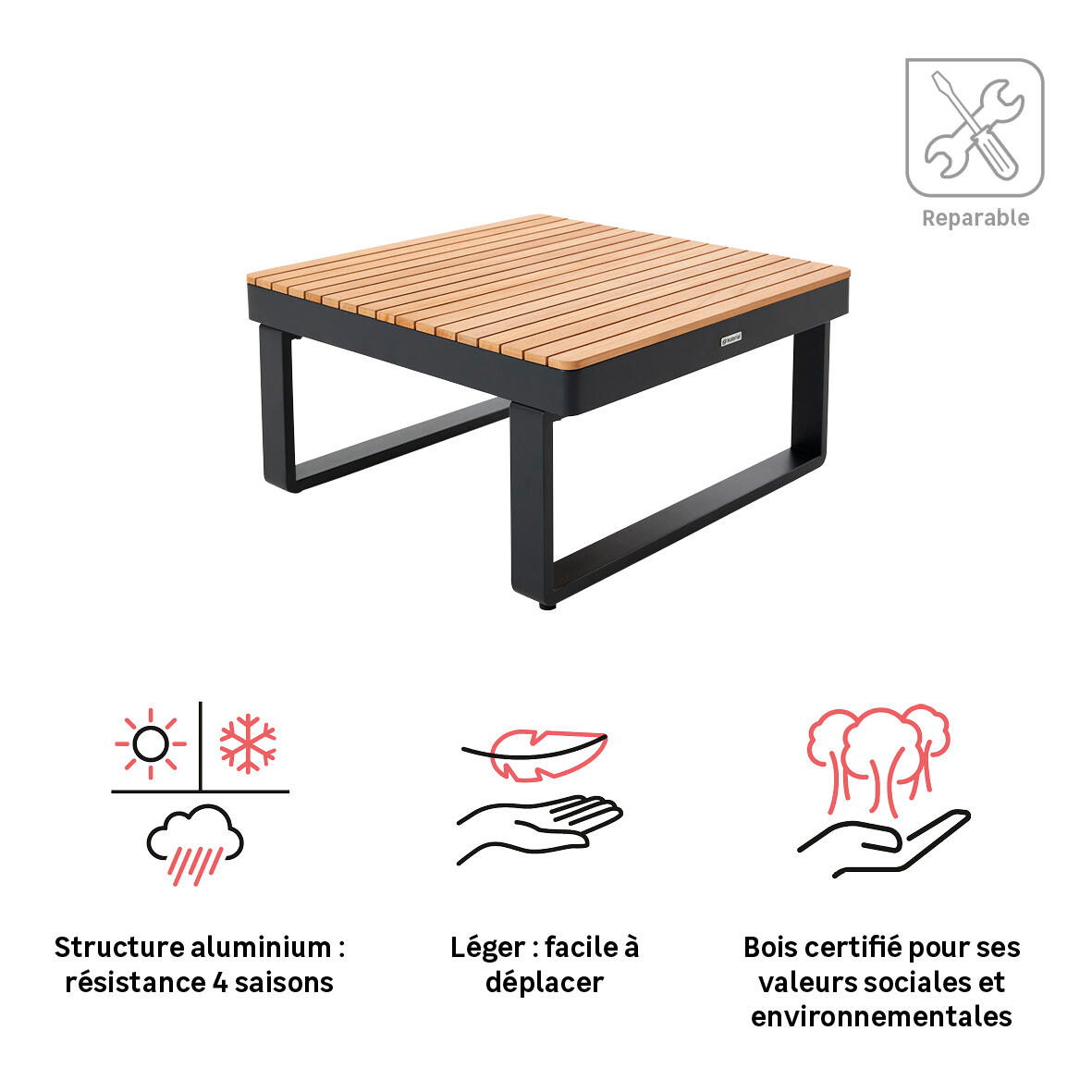 Table basse en aluminium et teck gris anthracite 70x70 cm Persea NATERIAL - 4