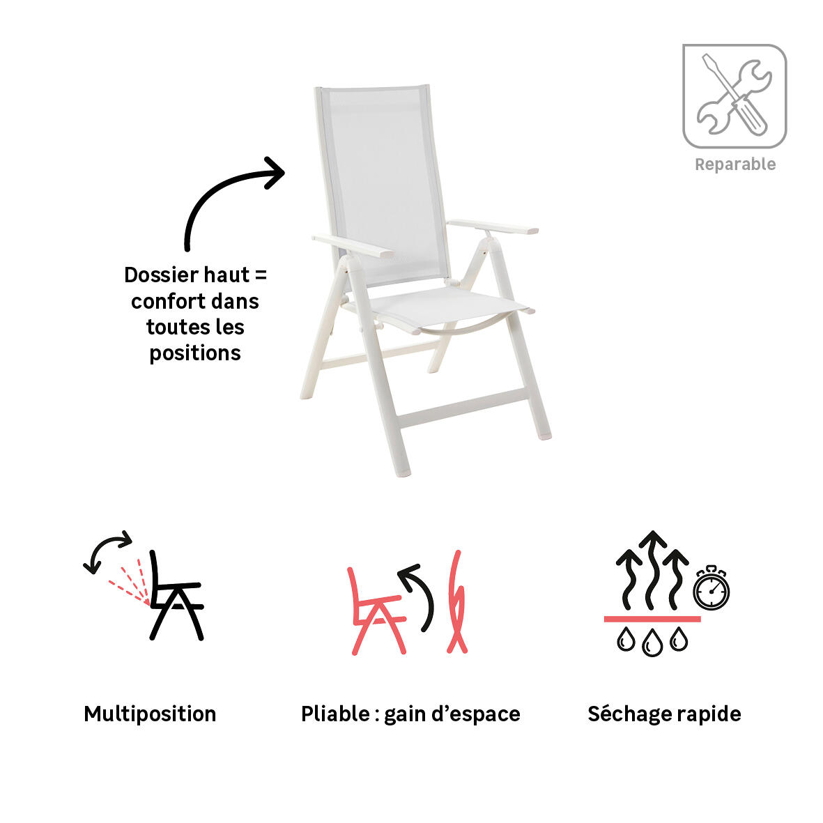 Lot de 2 fauteuils multipositions NATERIAL Odyssea en aluminium blanc - 3