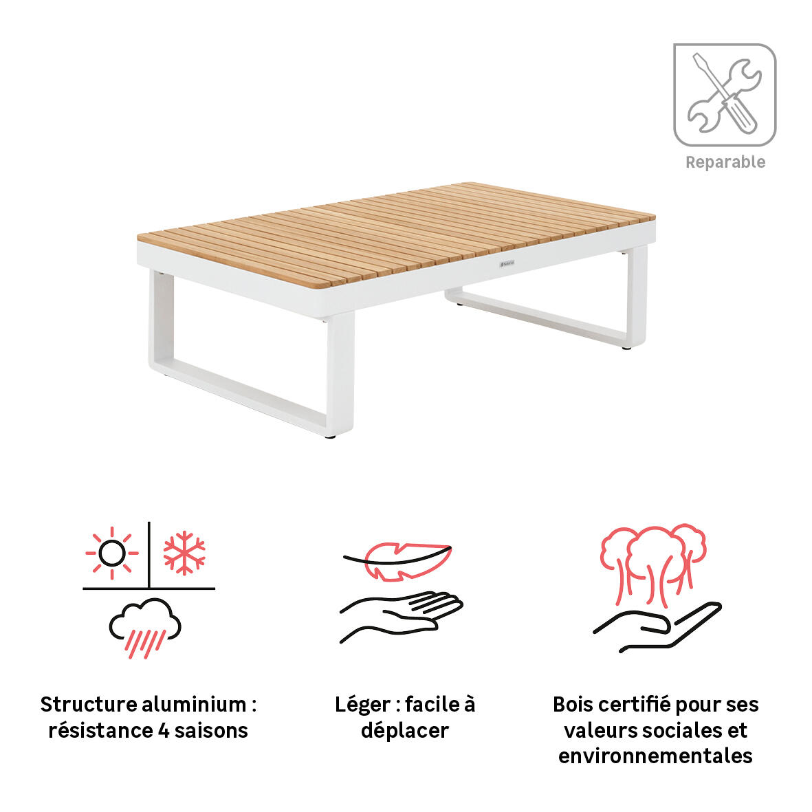Table basse en aluminium et teck blanc 115x70 cm Persea NATERIAL - 3