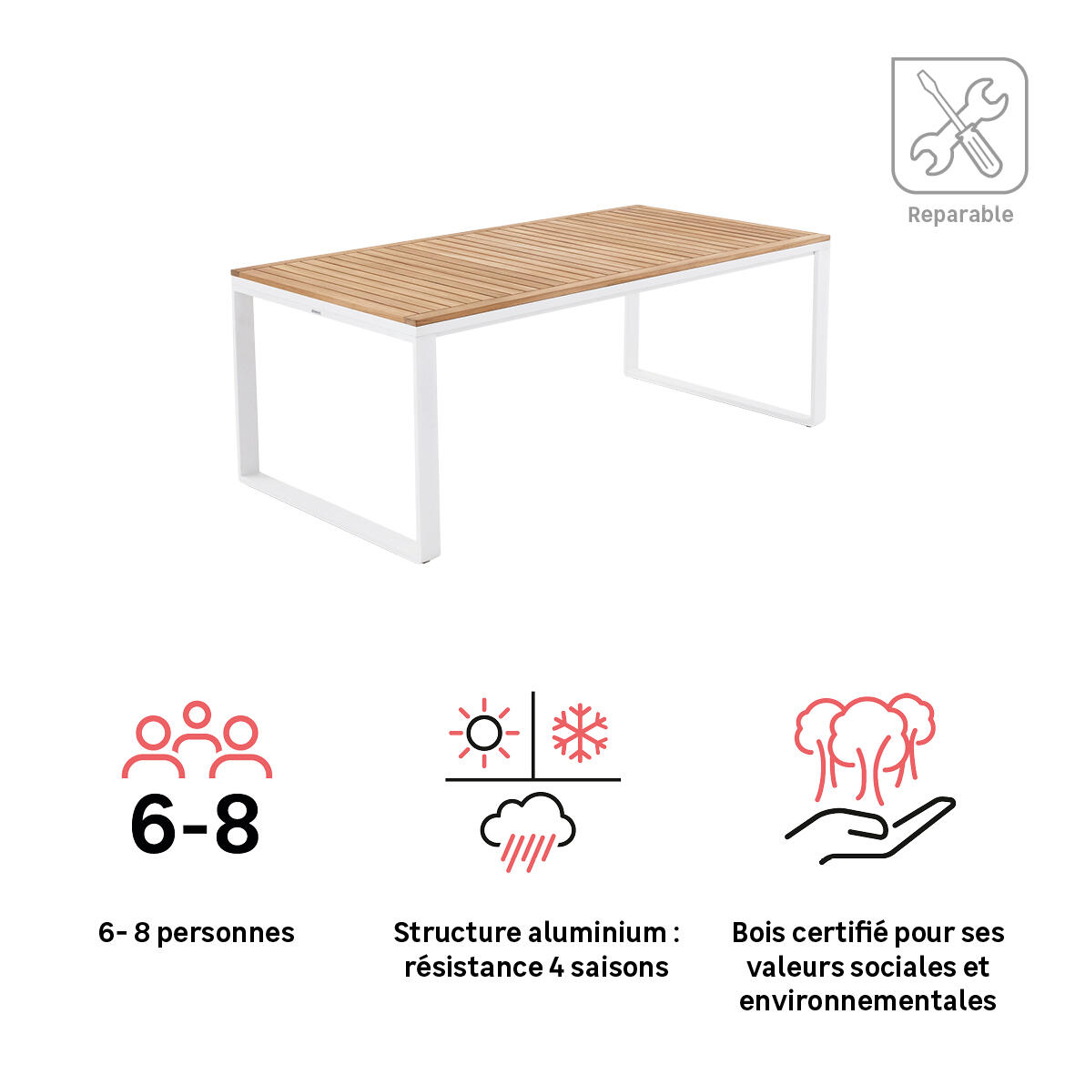 Table 6/8 personnes en aluminium et teck gris blanc Persea NATERIAL - 4