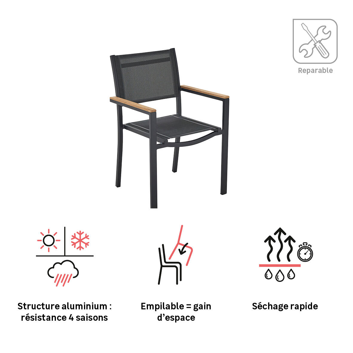 Fauteuil en aluminium et textilène gris anthracite Persea NATERIAL - 4