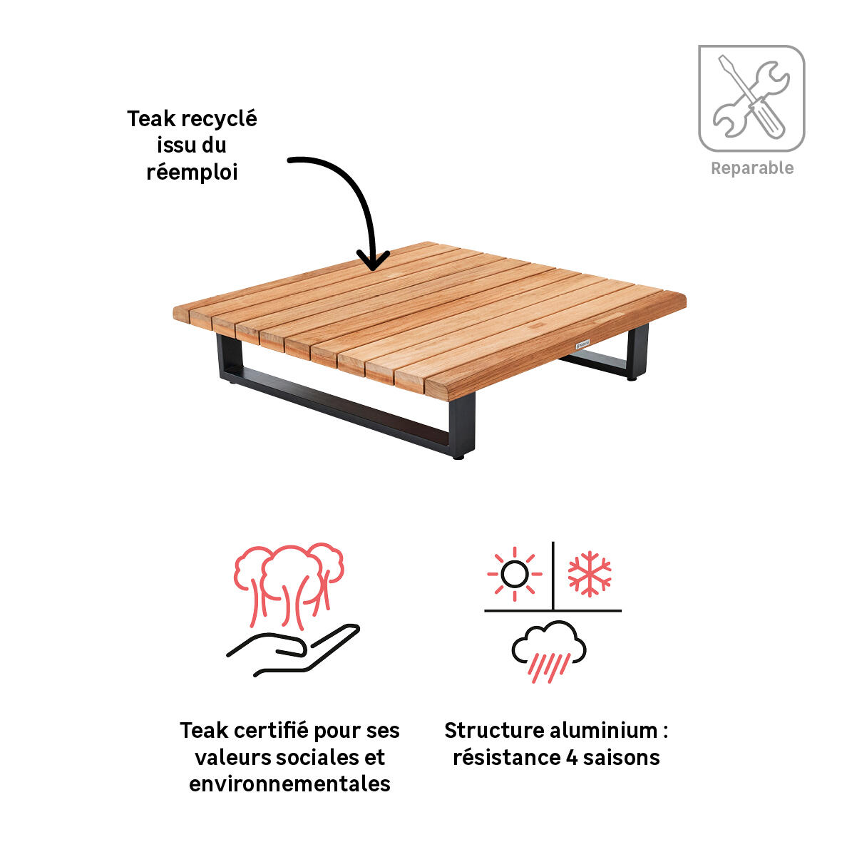 Table basse pour salon bas NATERIAL Sirokosen aluminium et teck - 4