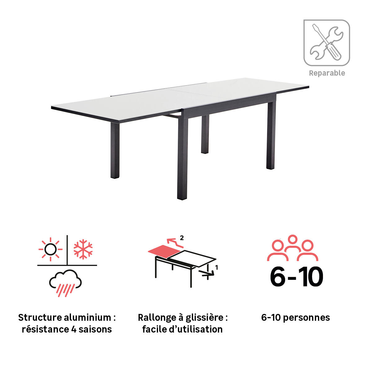 Table extensible NATERIAL Lyra II, aluminium verre 135/270x90cm anthracite - 6