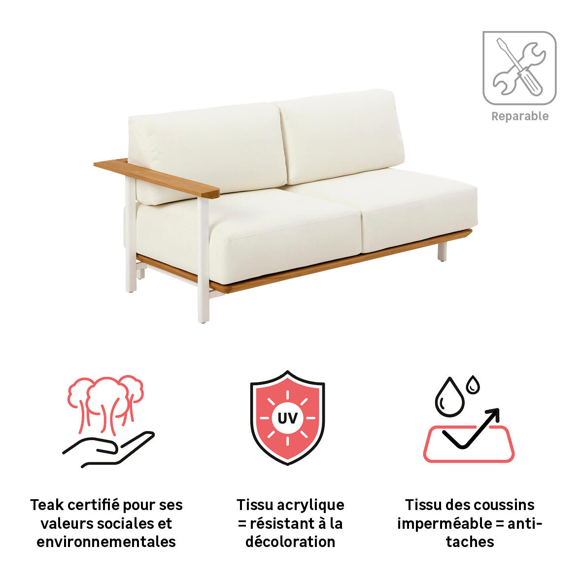 Canapé 2 places NATERIAL Duna en aluminium et teck - 4