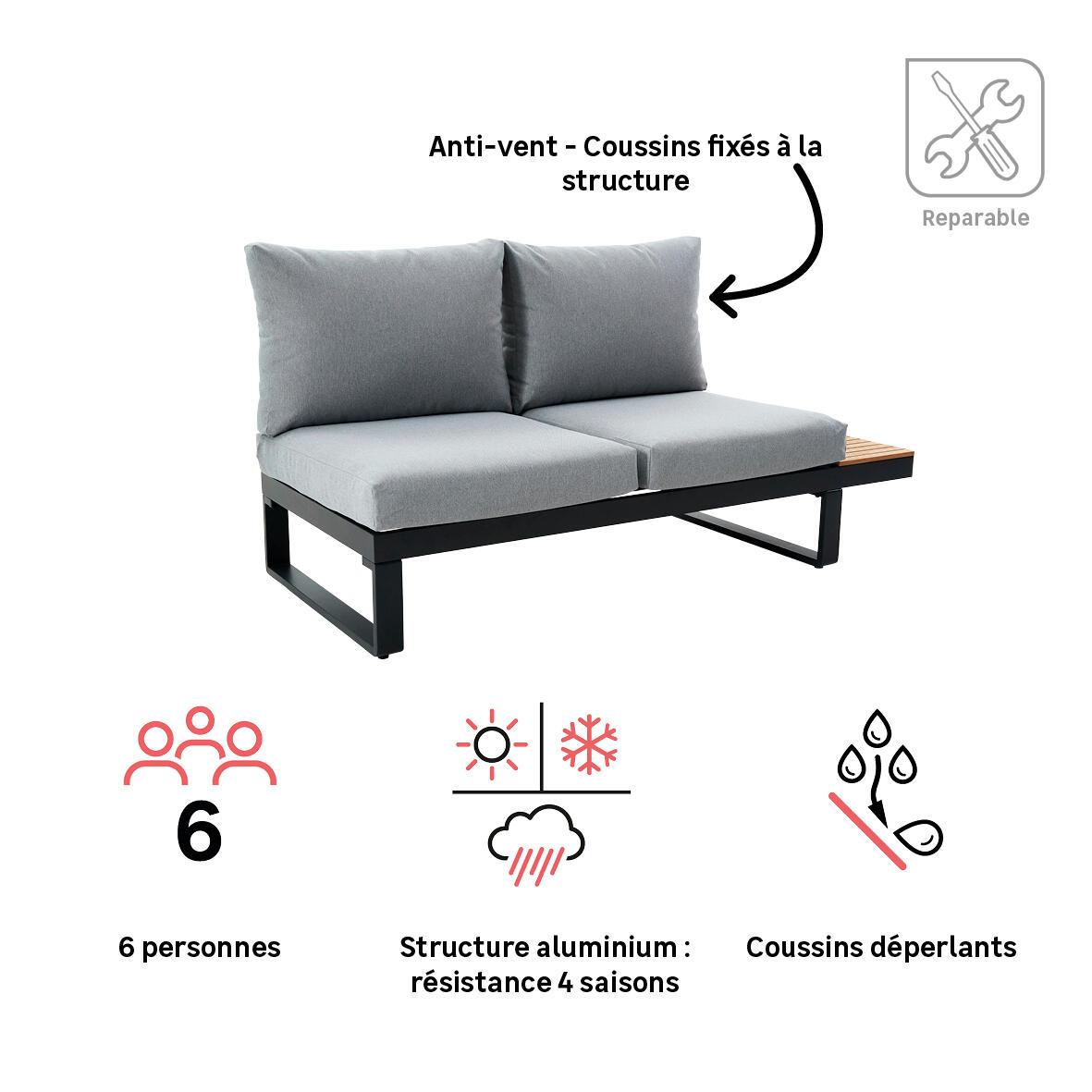 Salon bas d'angle 5 places NATERIAL PERSEA gris anthracite en aluminium et teck - 5