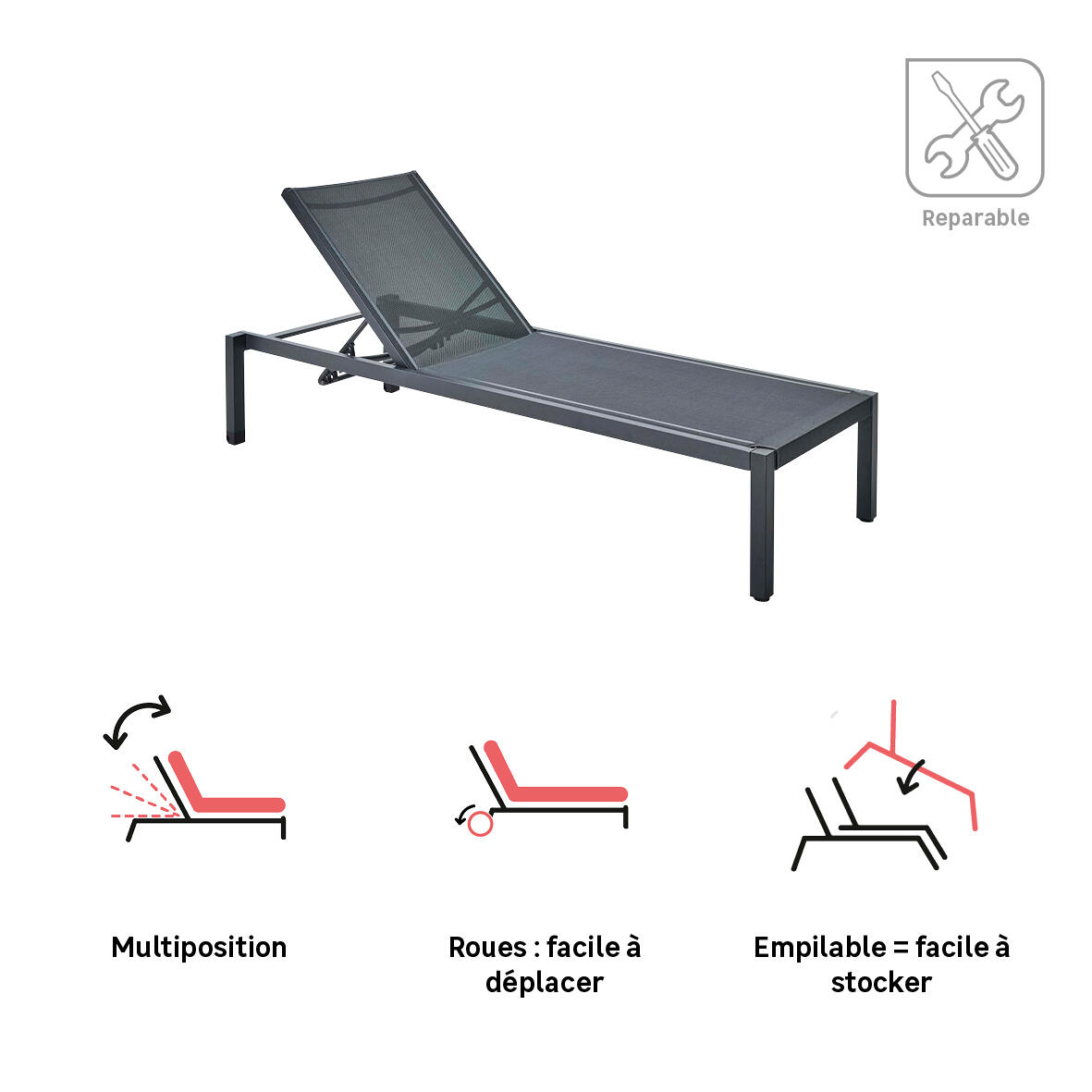 Bain de soleil en aluminium Lyra Beta gris anthracite NATERIAL - 6