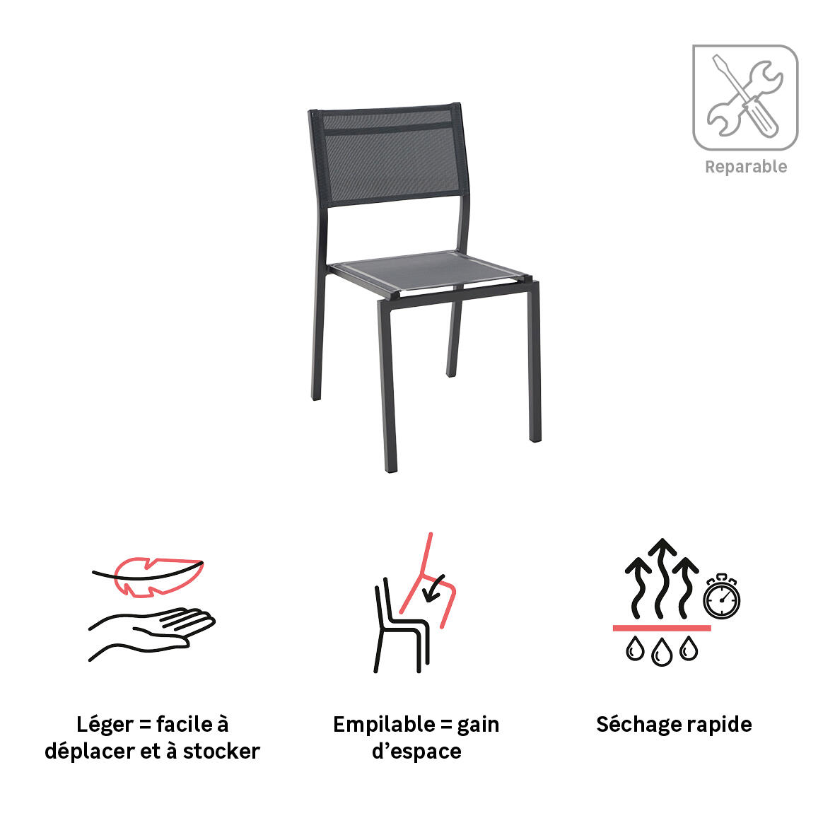 Chaise de jardin NATERIAL Lyra beta gris anthracite - 4