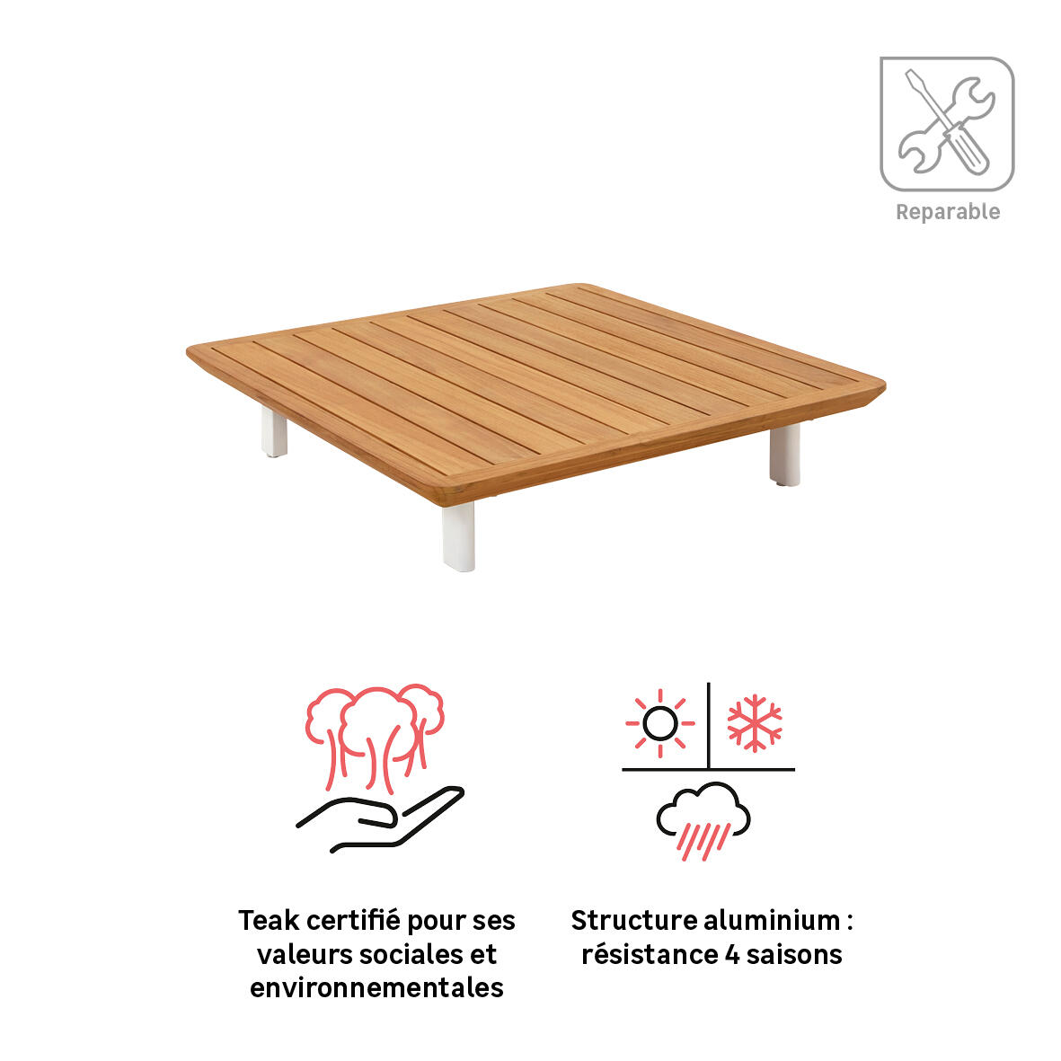 Table basse en aluminium et teck NATERIAL Duna - 4