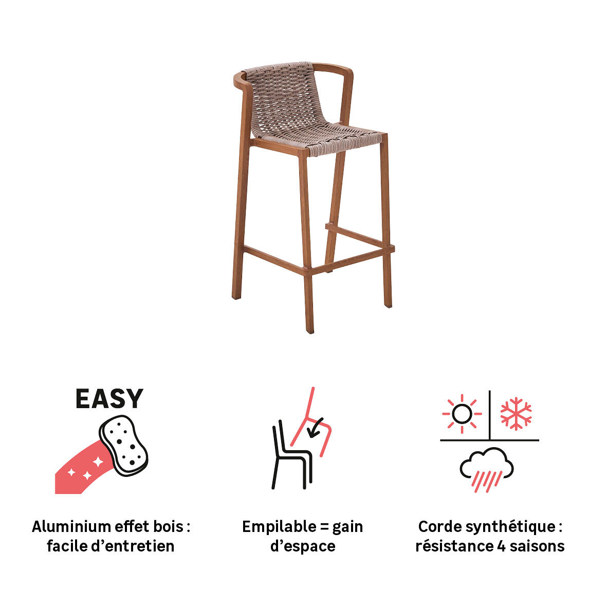 Chaise haute NATERIAL Gaia en aluminium et résine effet naturel - 5