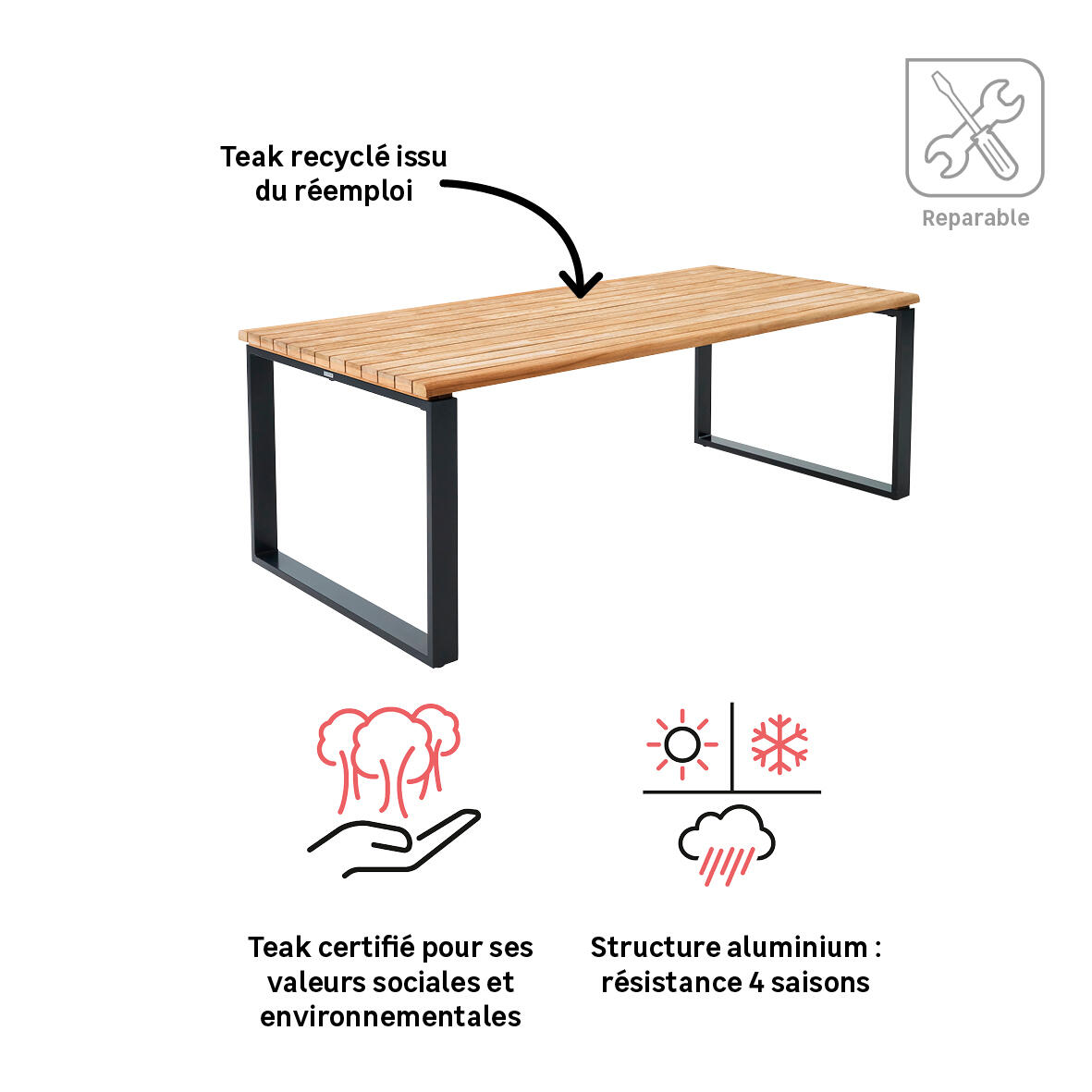 Table NATERIAL Sirokos 210x98cm en aluminium et teck - 4