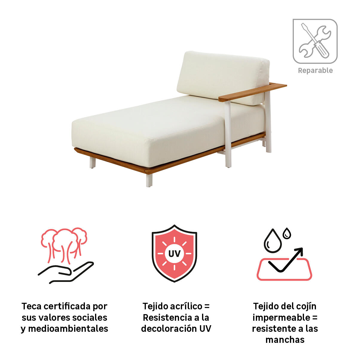 Sofá de jardín con cojín de jardín de aluminio Duna beige - 4