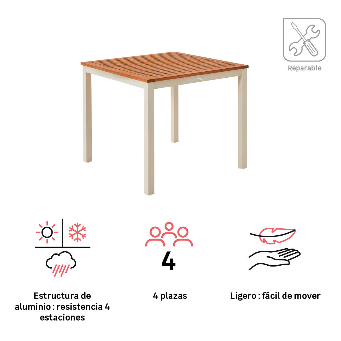 Mesa de jardín de comedor de aluminio Oris multicolor de 89.3x74.6x89.3 cm - 3
