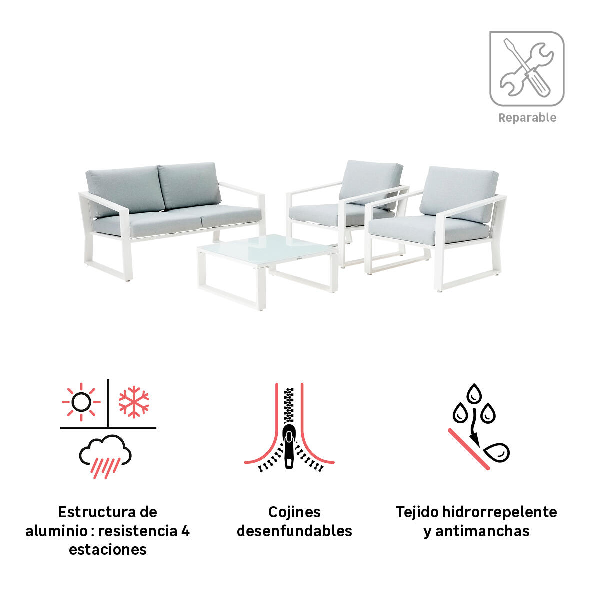 Conjunto de jardín Lyra de aluminio para 4 comensales - 3