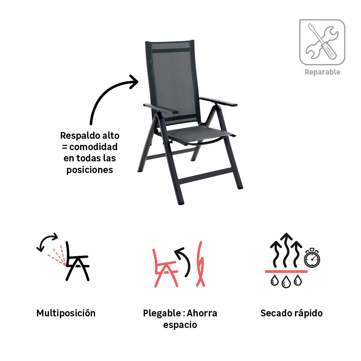 Set de 2 sillones de jardín sin cojín de aluminio Odyssea  gris - 3