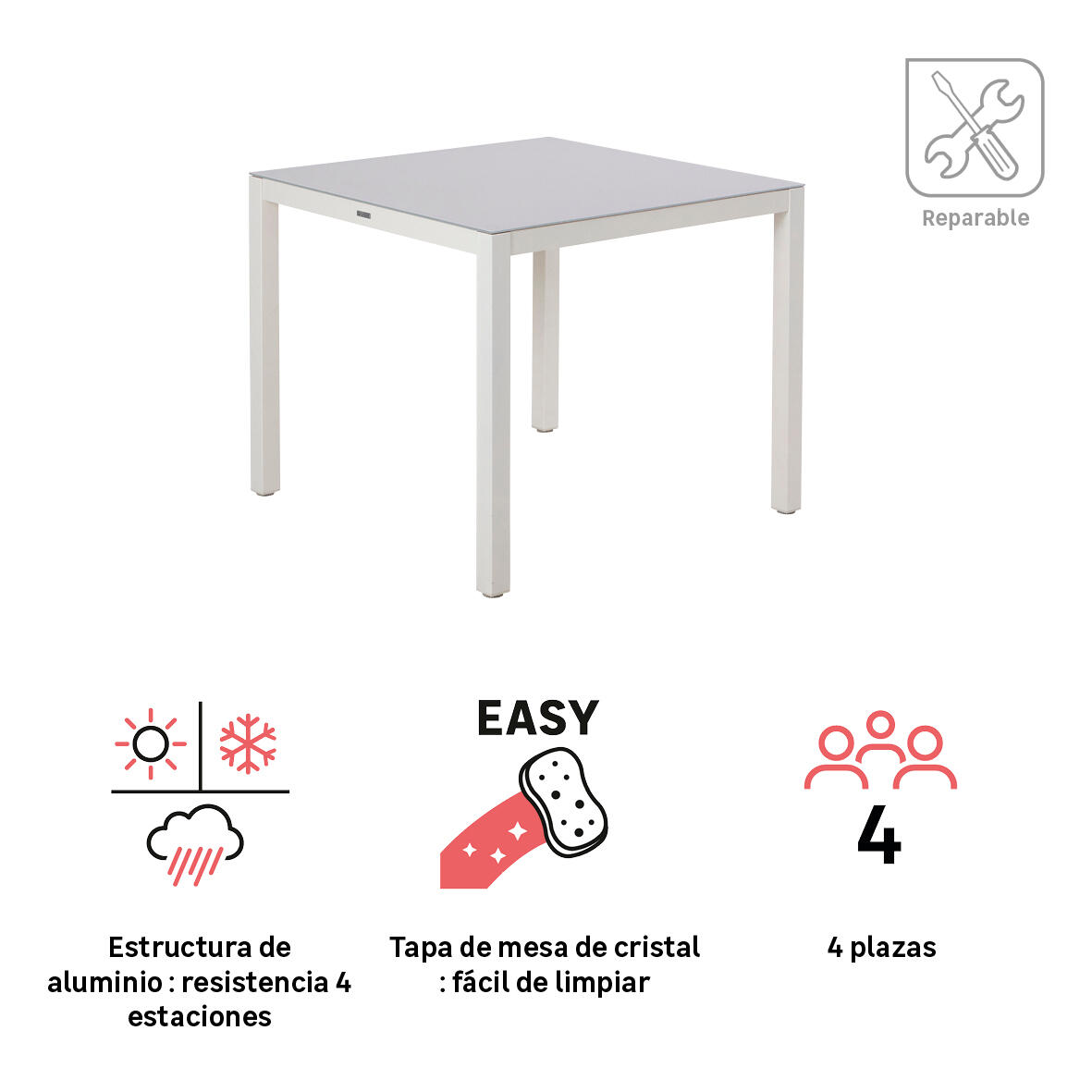 Mesa de jardín de comedor de aluminio Lyra gris de 90x75x90 cm - 3