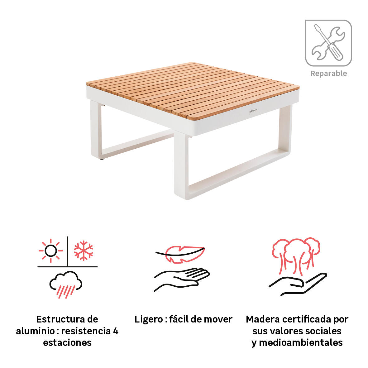 Mesa de centro de jardín de aluminio Persea blanco de 70x35.2x70 cm - 3