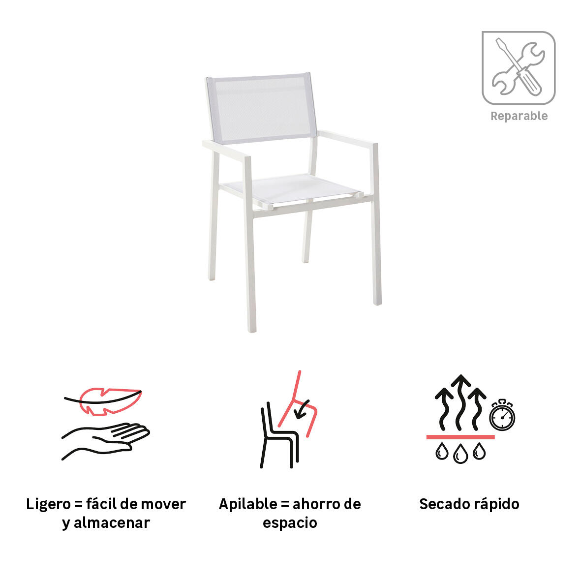 Sillón de jardín sin cojín de aluminio Orion blanco - 5