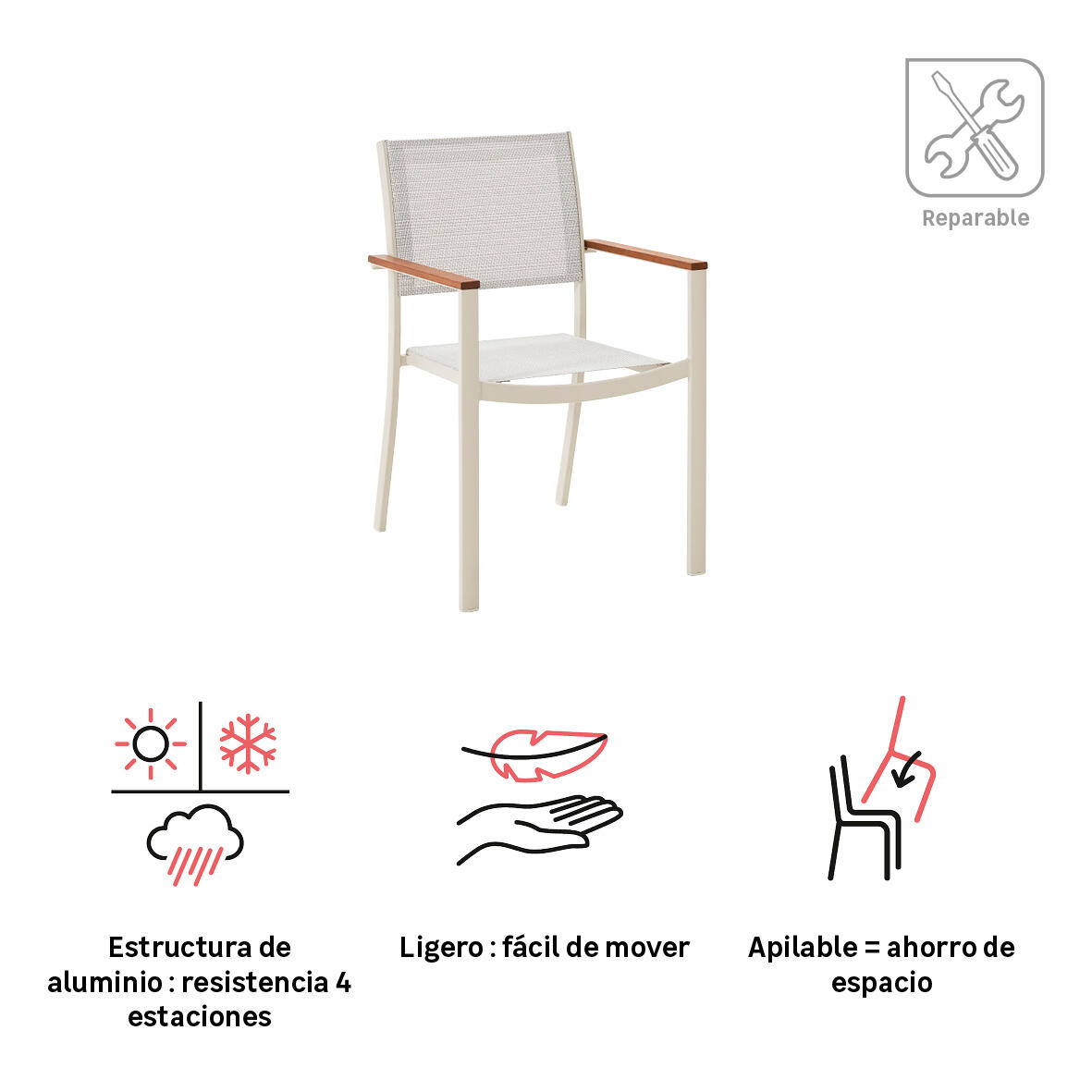 Sillón de jardín sin cojín de aluminio Oris beige - 3