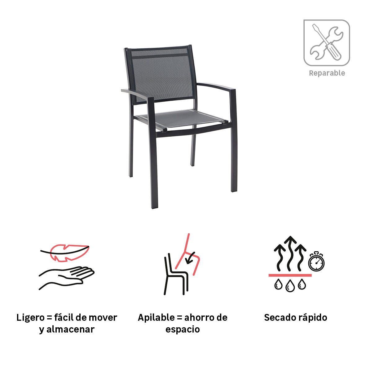 Sillón de jardín sin cojín de aluminio Lyra gris - 4