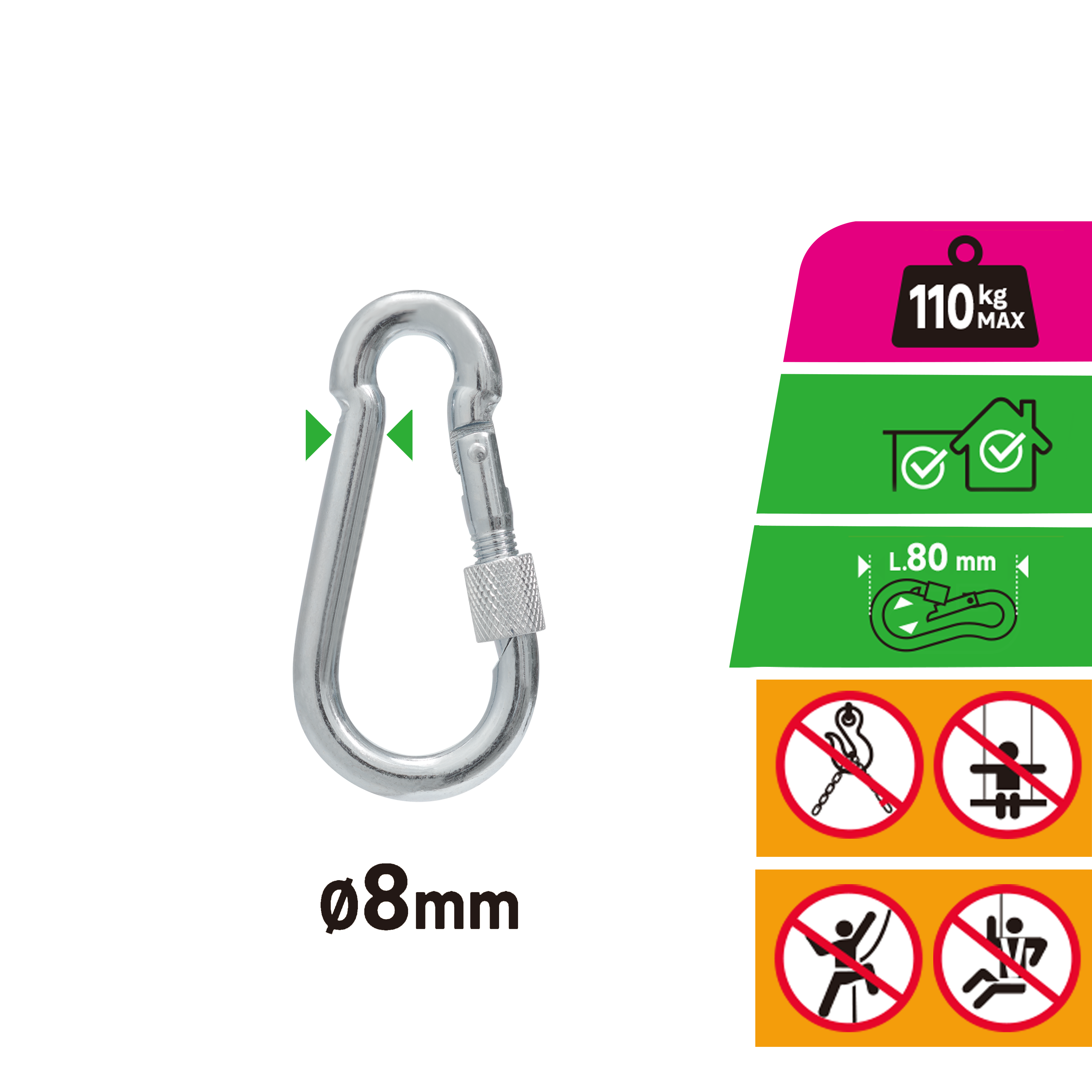 Mosquetón de doble cierre en acero cincado STANDERS carga max. 1200 kg L.80 mm - 3