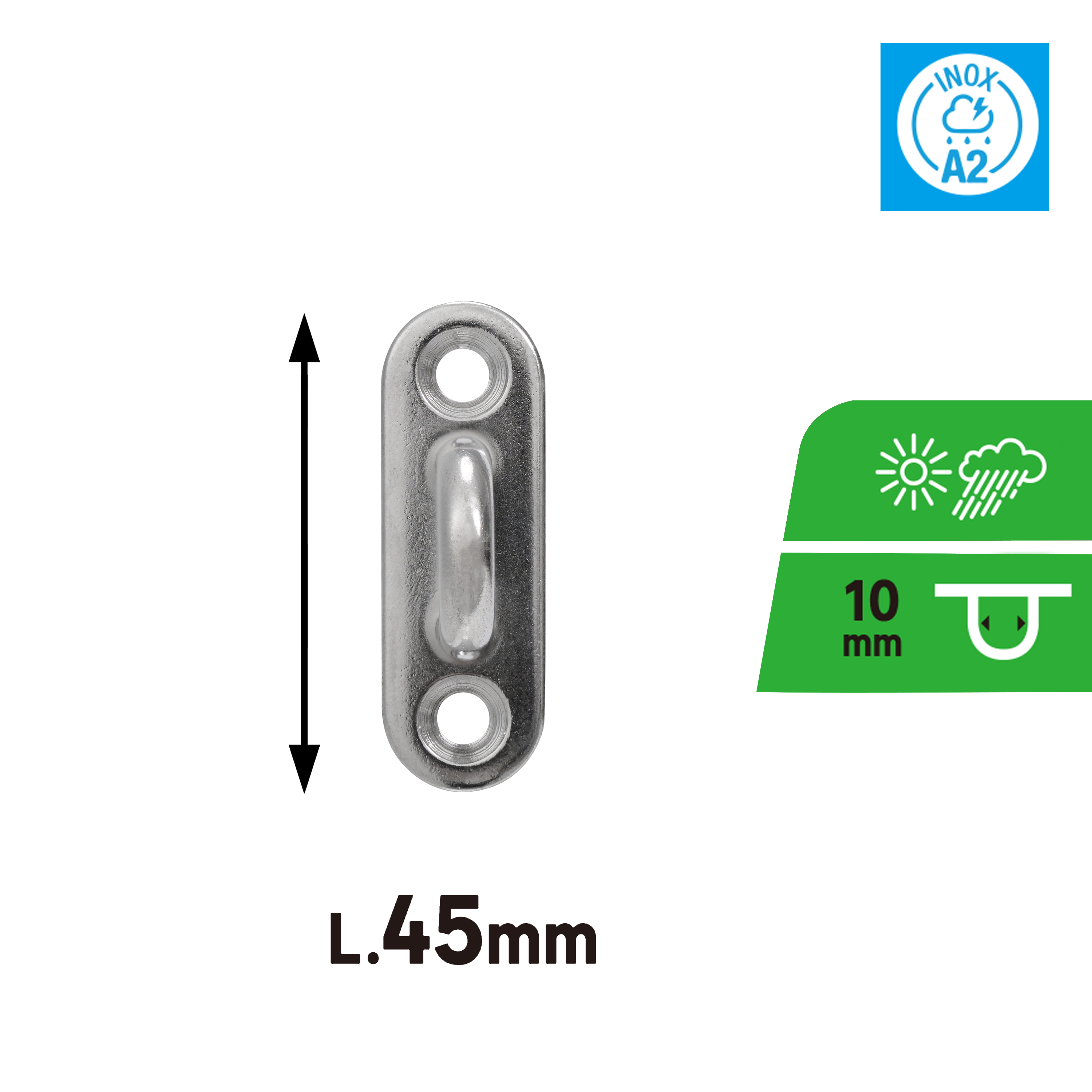 Gancho cerrado con placa en acero inoxidable L. 40 x A. 15 mm - 2