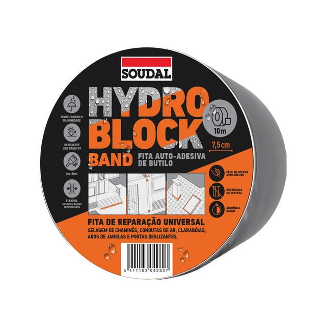 FITA ADESIVA IMPERMEABILIZANTE DE BUTILO HYDRO BLOCK BAND SOUDAL 7,5CMX10M ALUMÍNIO