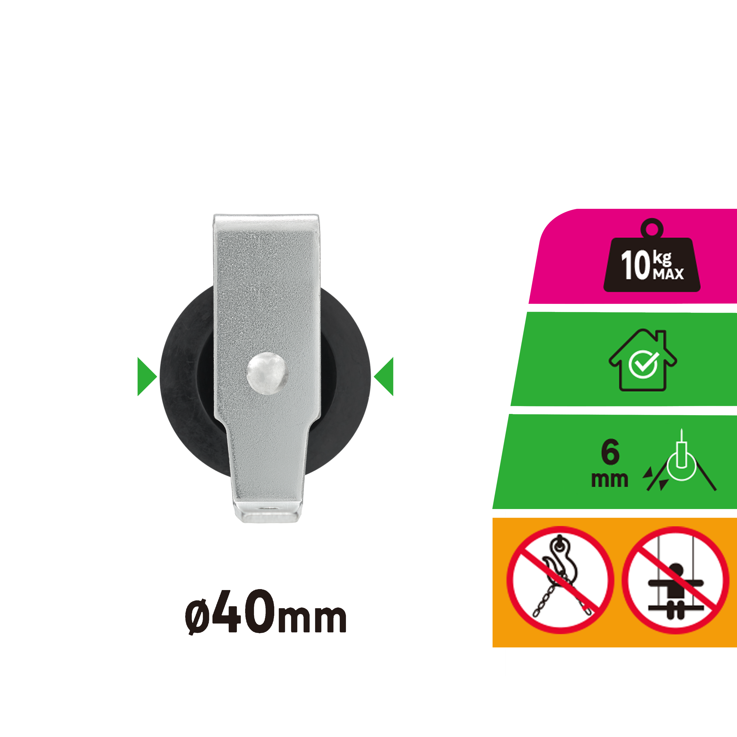 Roldana em T STANDERS 40MM para cordas 6MM até 10KG - 3