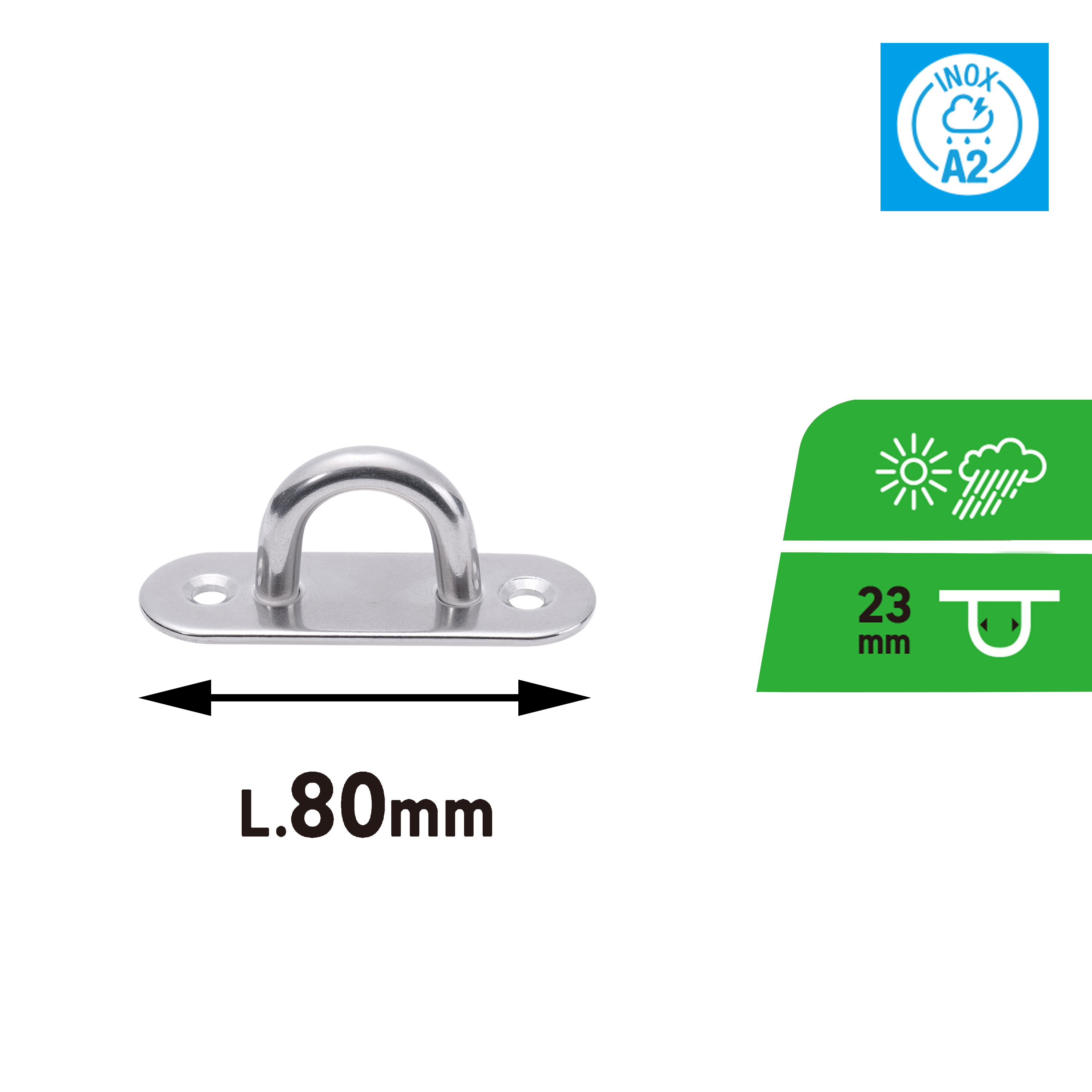 Gancho cerrado con placa en acero inoxidable L. 80 x A. 26 mm - 2