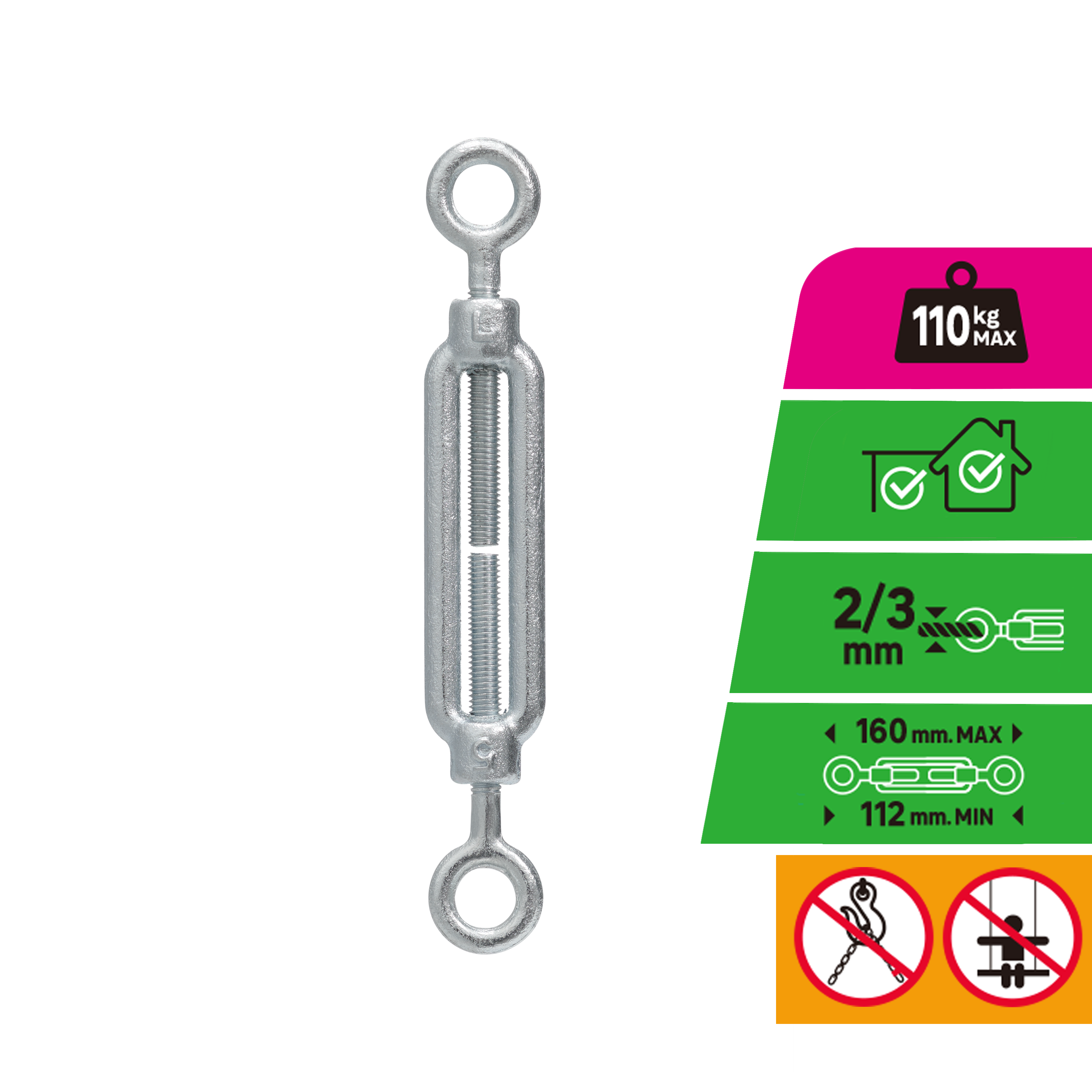Esticador de 2 olhos STANDERS aço zincado para cabo 2/3MM até 110KG - 4