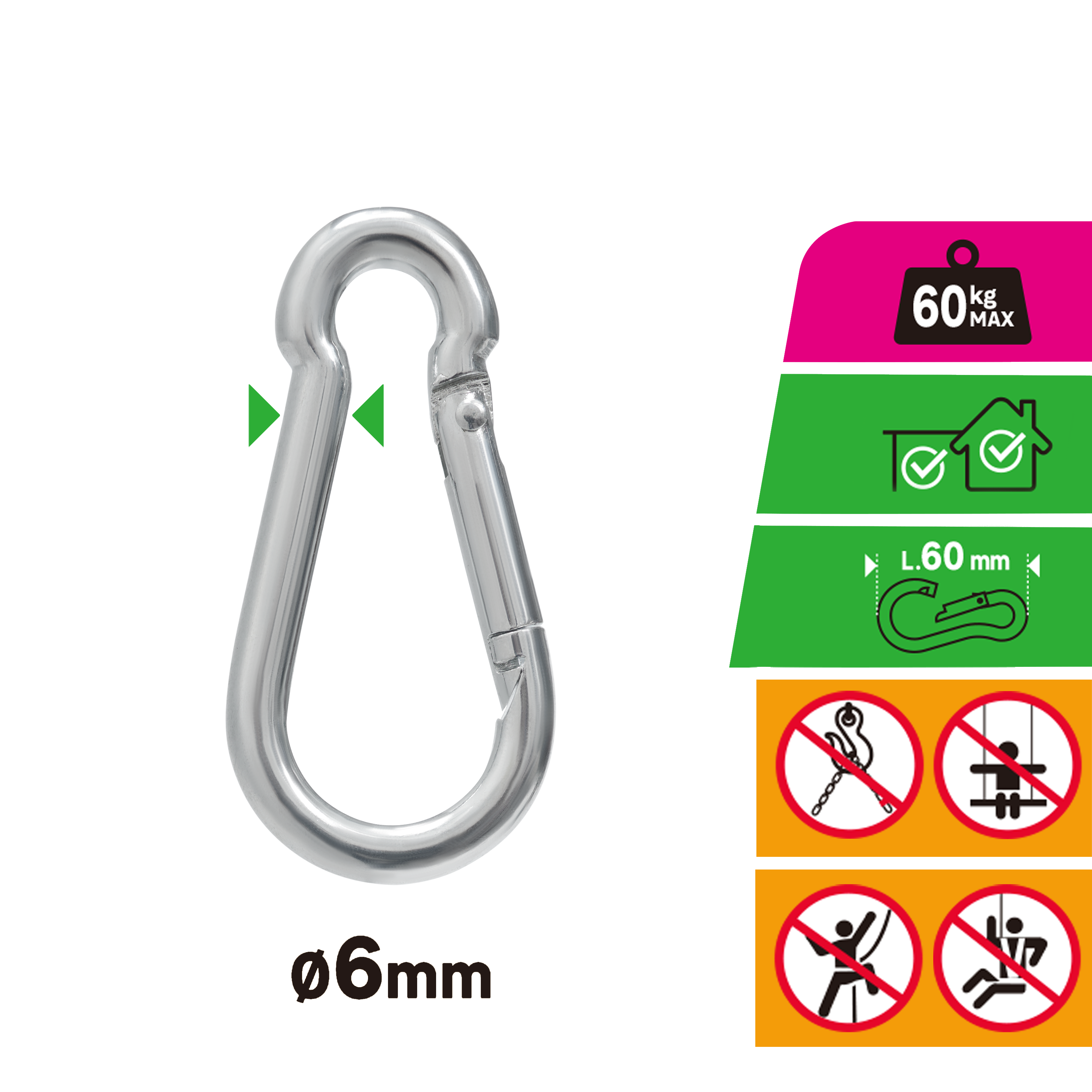 Mosquetón de acero cincado STANDERS carga max. 60 kg L.60 mm - 3
