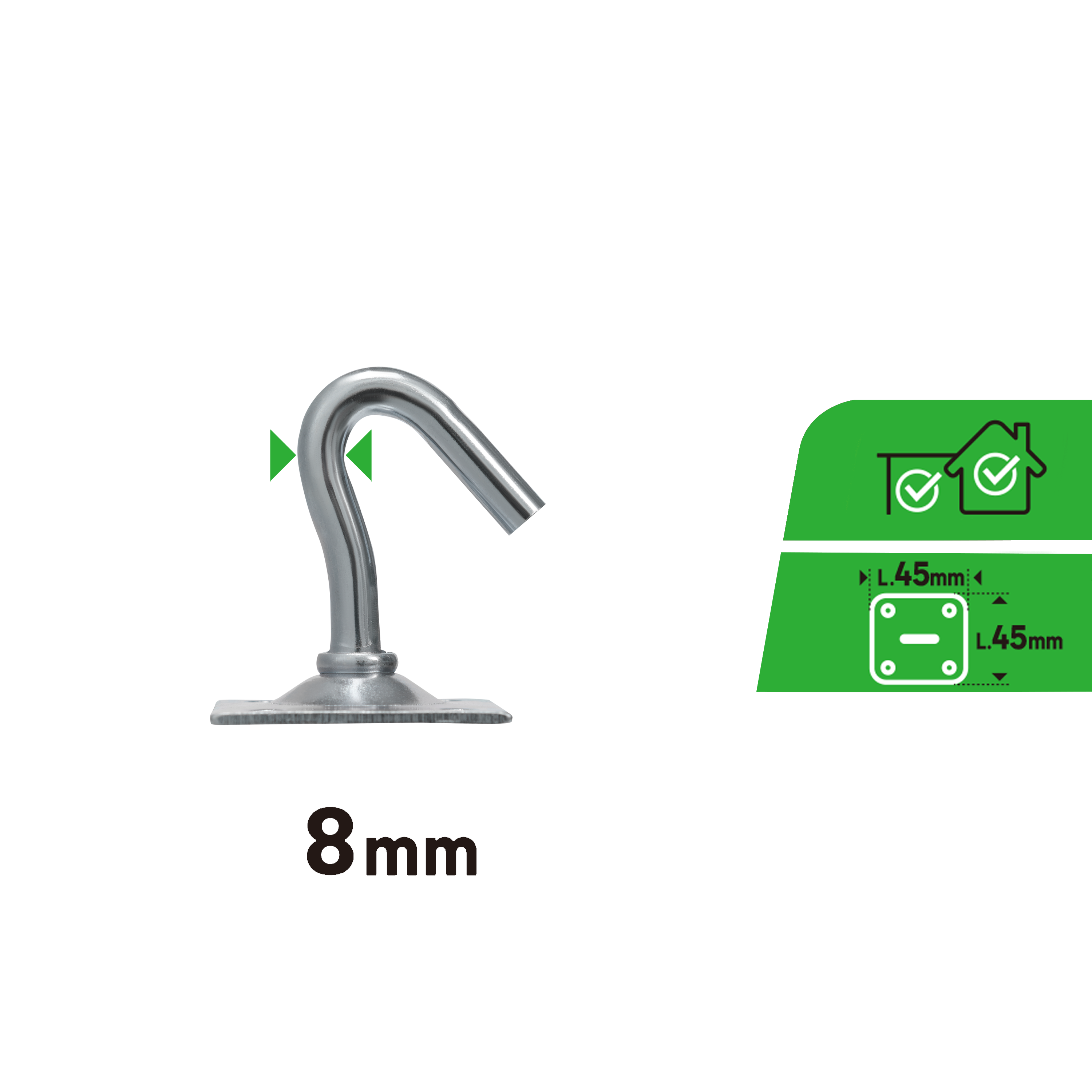 Gancho fijo sobre placa de acero cincado STANDERS Diam. 8 / 45 x 45mm - 3