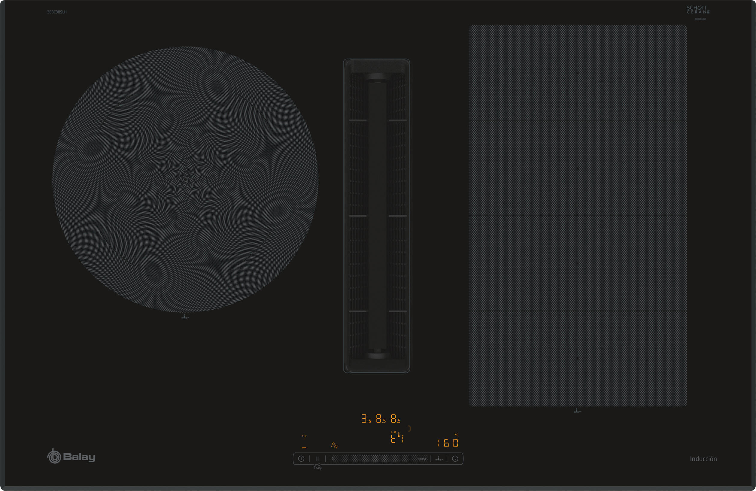 Balay  Placa De Inducción Con Extractor 3Ebc989lh Con 3 Zonas De Cocción Y Zona Flex 7400W 80 Cm Negro , Leroy Merlin