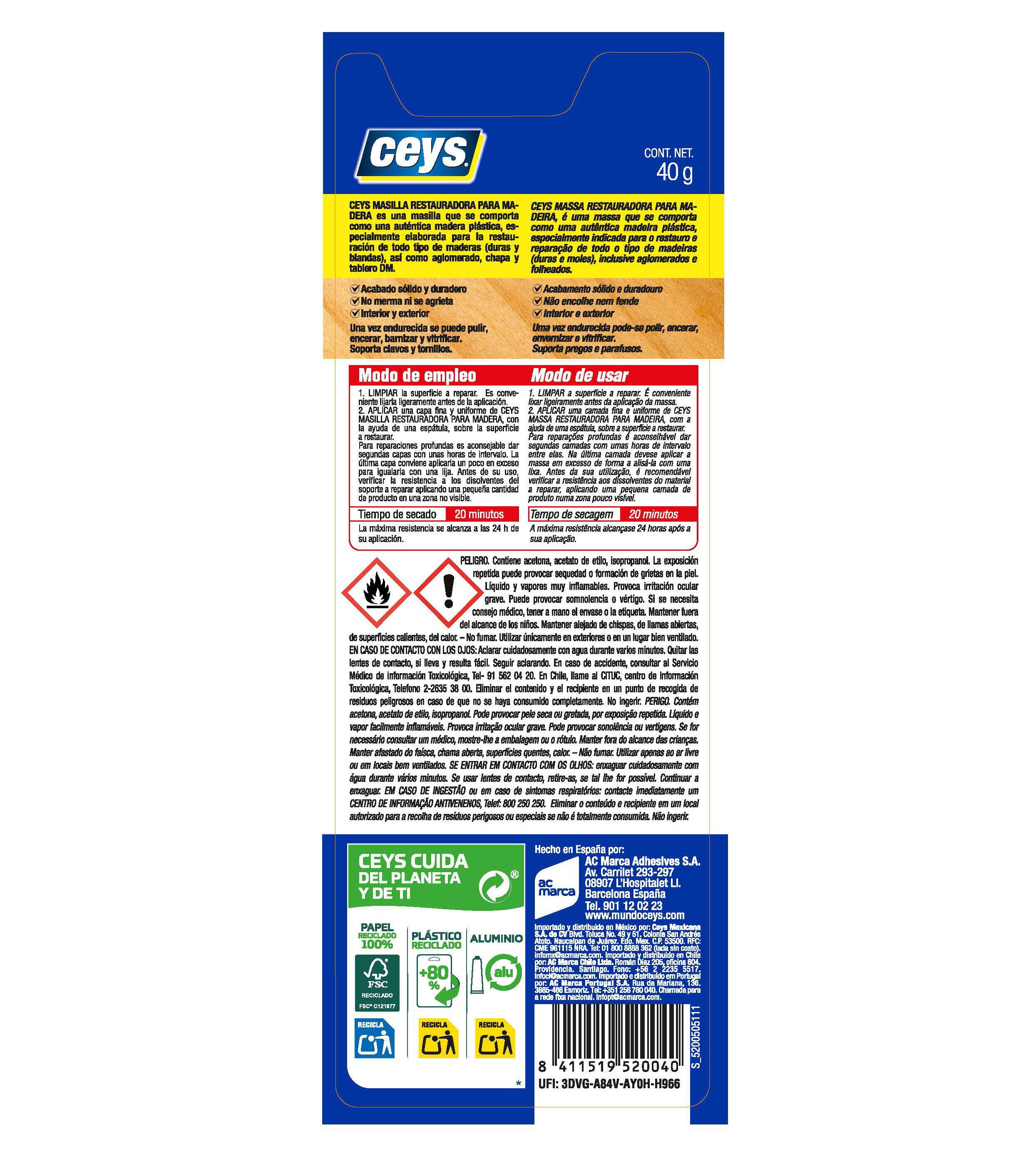 Restaurador madera CEYS 40gr caoba - 2