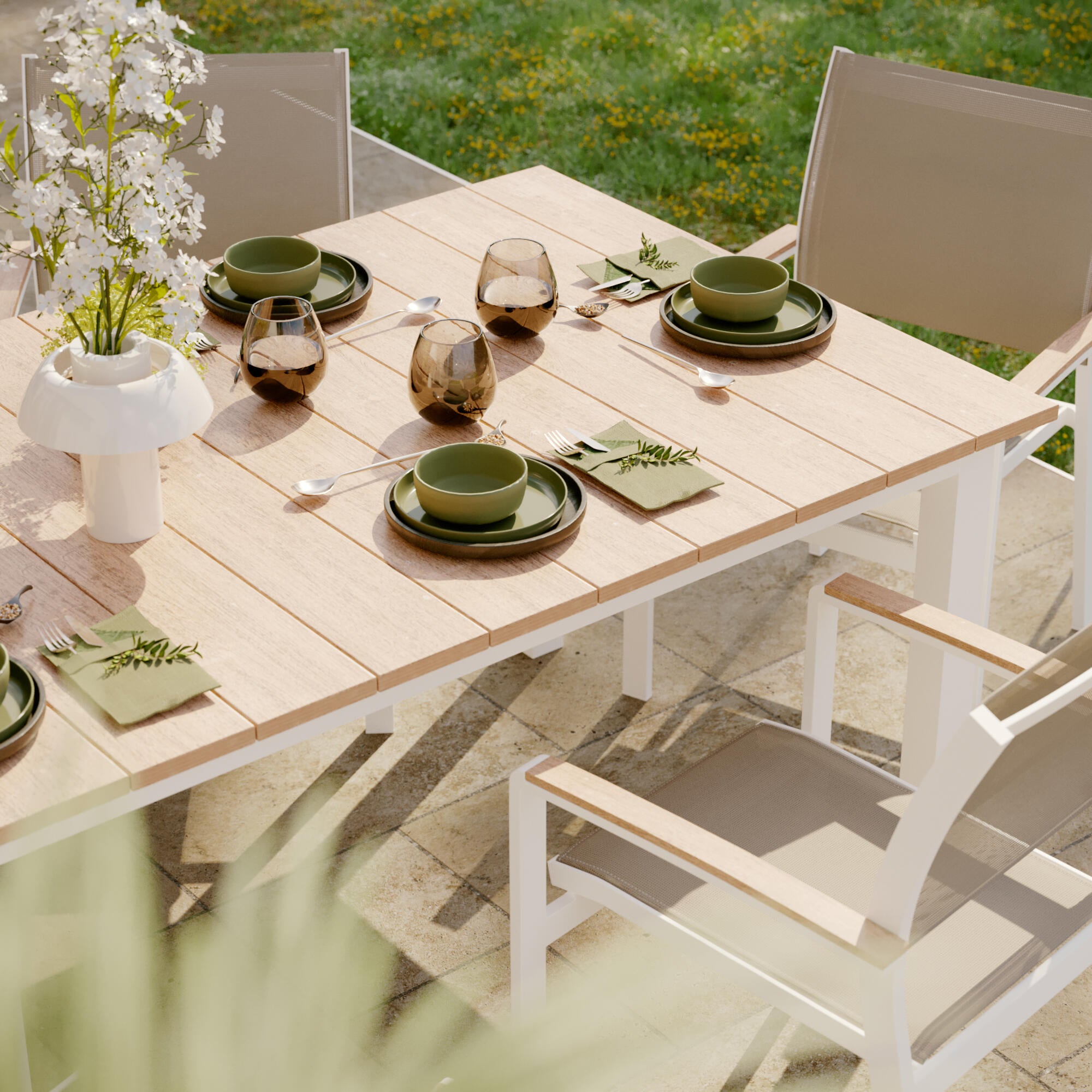 Mesa refeição madeira sintética e alumínio 200X100 cm branco Naterial Clara - 7