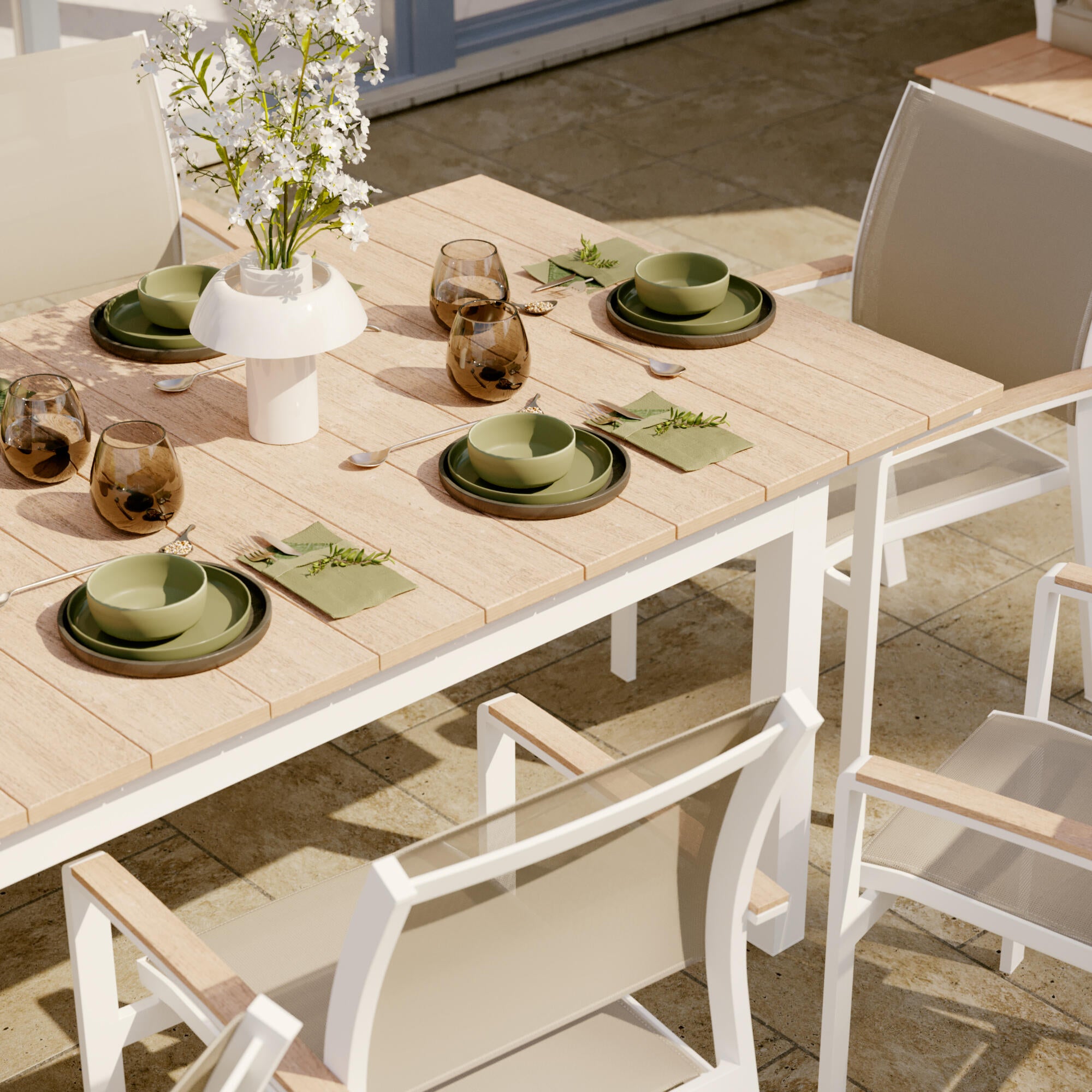 Mesa extensível madeira sintética e alumínio 156/220X90 cm branco Naterial Clara - 5