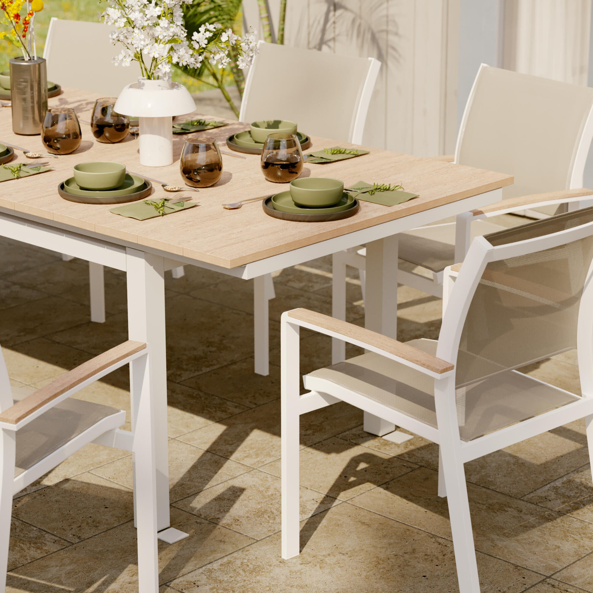 Mesa extensível madeira sintética e alumínio 156/220X90 cm branco Naterial Clara - 8