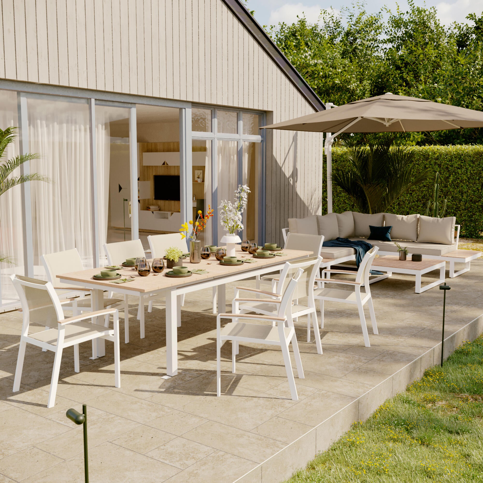 Mesa extensível madeira sintética e alumínio 156/220X90 cm branco Naterial Clara - 7
