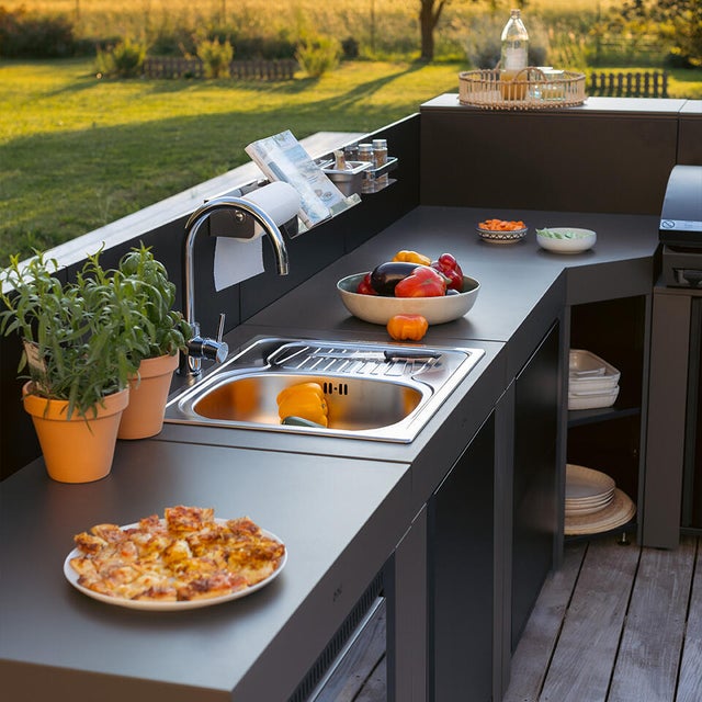Module évier avec égouttoir pour cuisine extérieure ENO, gris