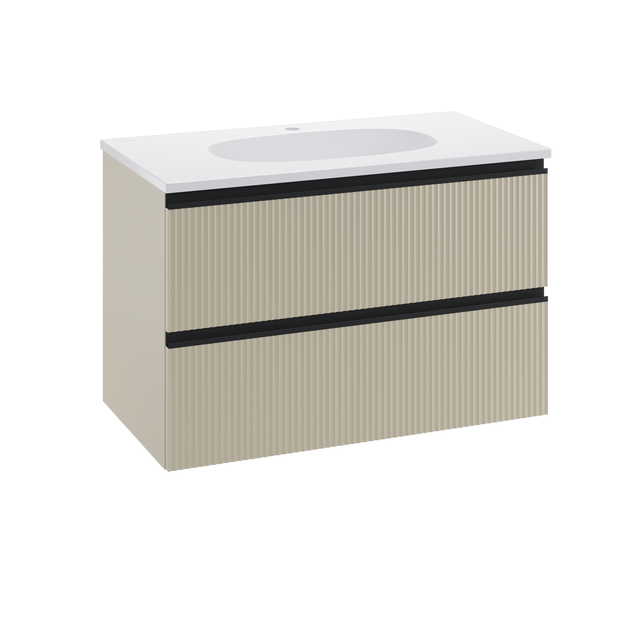 Mobile da bagno sospeso sotto lavabo Studio Sensea L 90 x H 58 x P 48.1 cm beige laccato opaco cannettato, 2 cassetti