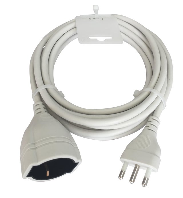 Prolunga elettrica LEXMAN 5m bianco H05VV-F, 3G1.5 mm² spina 2P+T 16A, presa schuko 2P+T