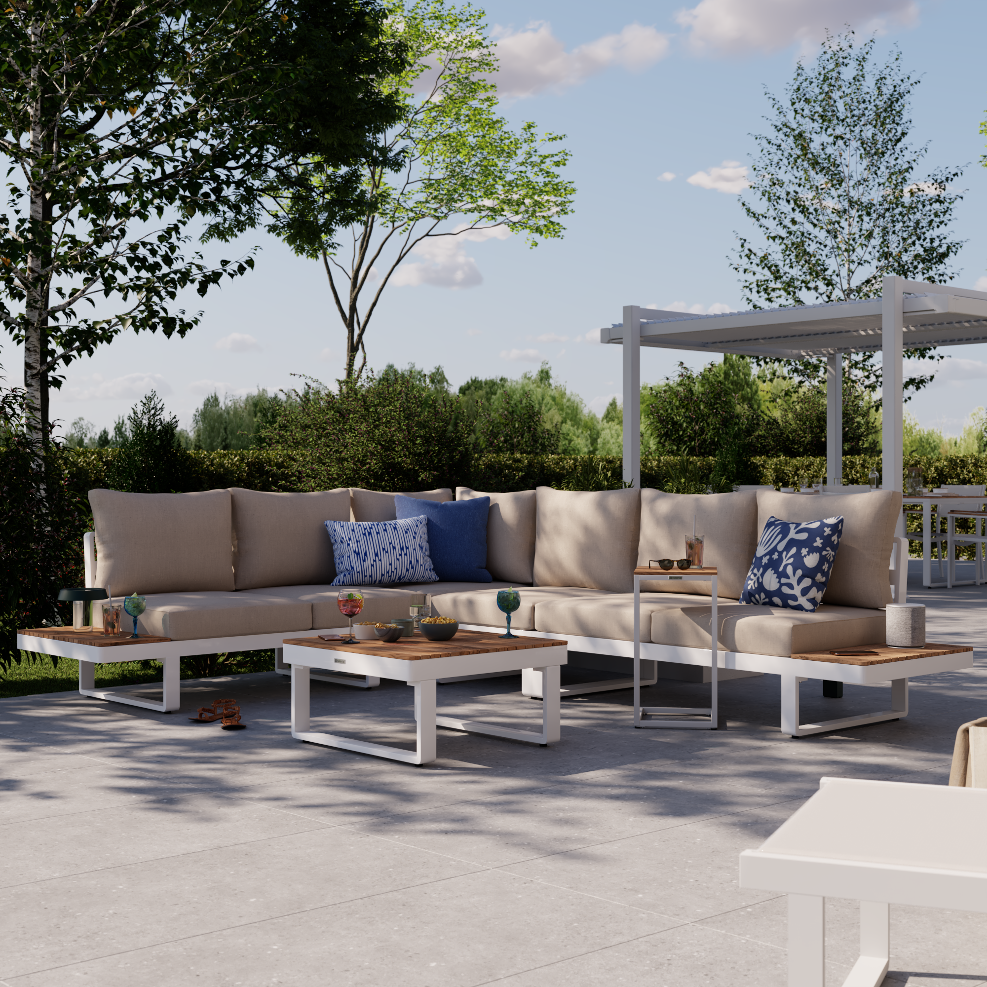 Mesa de centro de jardín de aluminio Persea blanco de 70x35.2x70 cm - 9