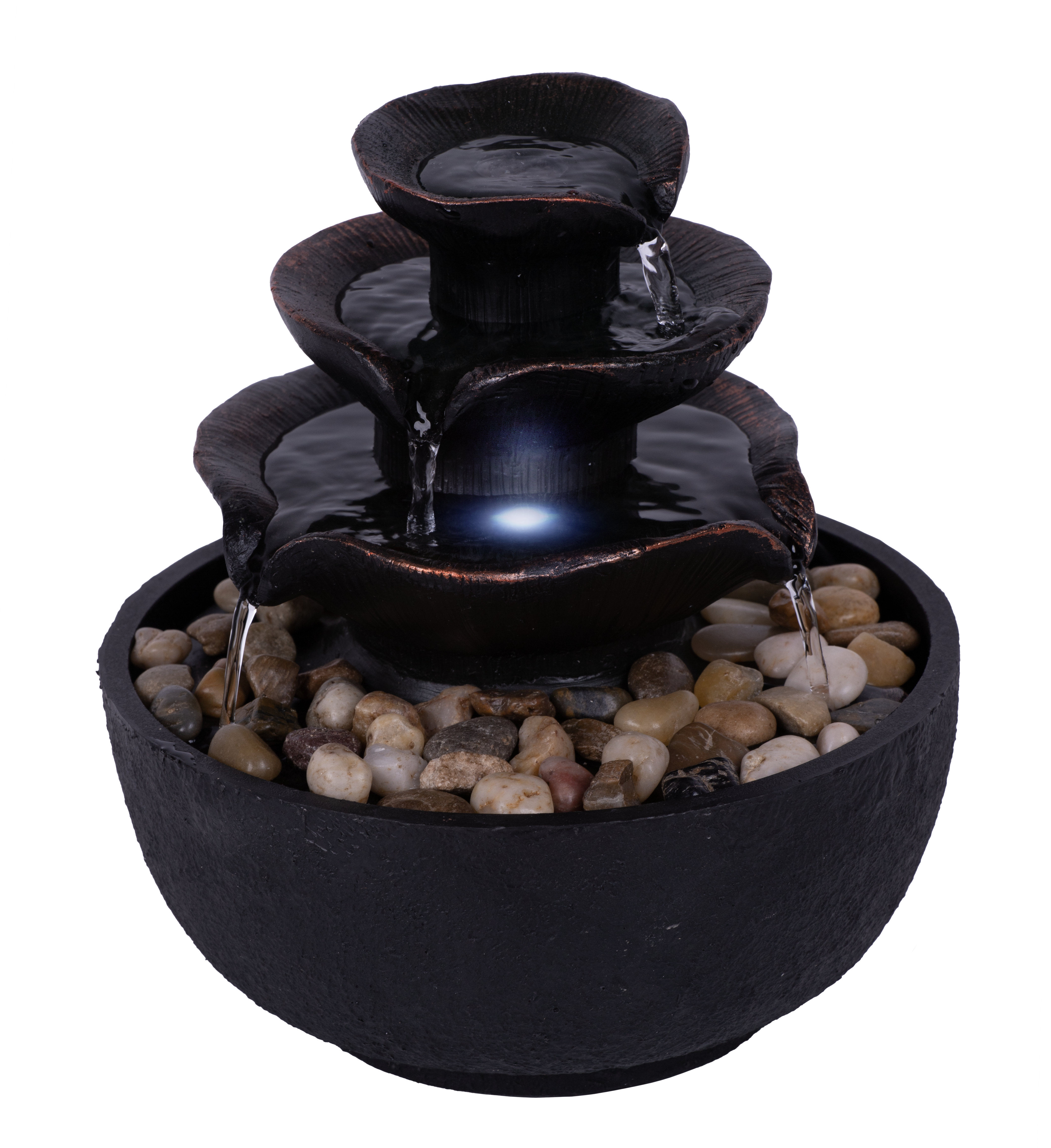 Fontanna dekoracyjna do ogrodu ze światłem LED kamyki DLH
