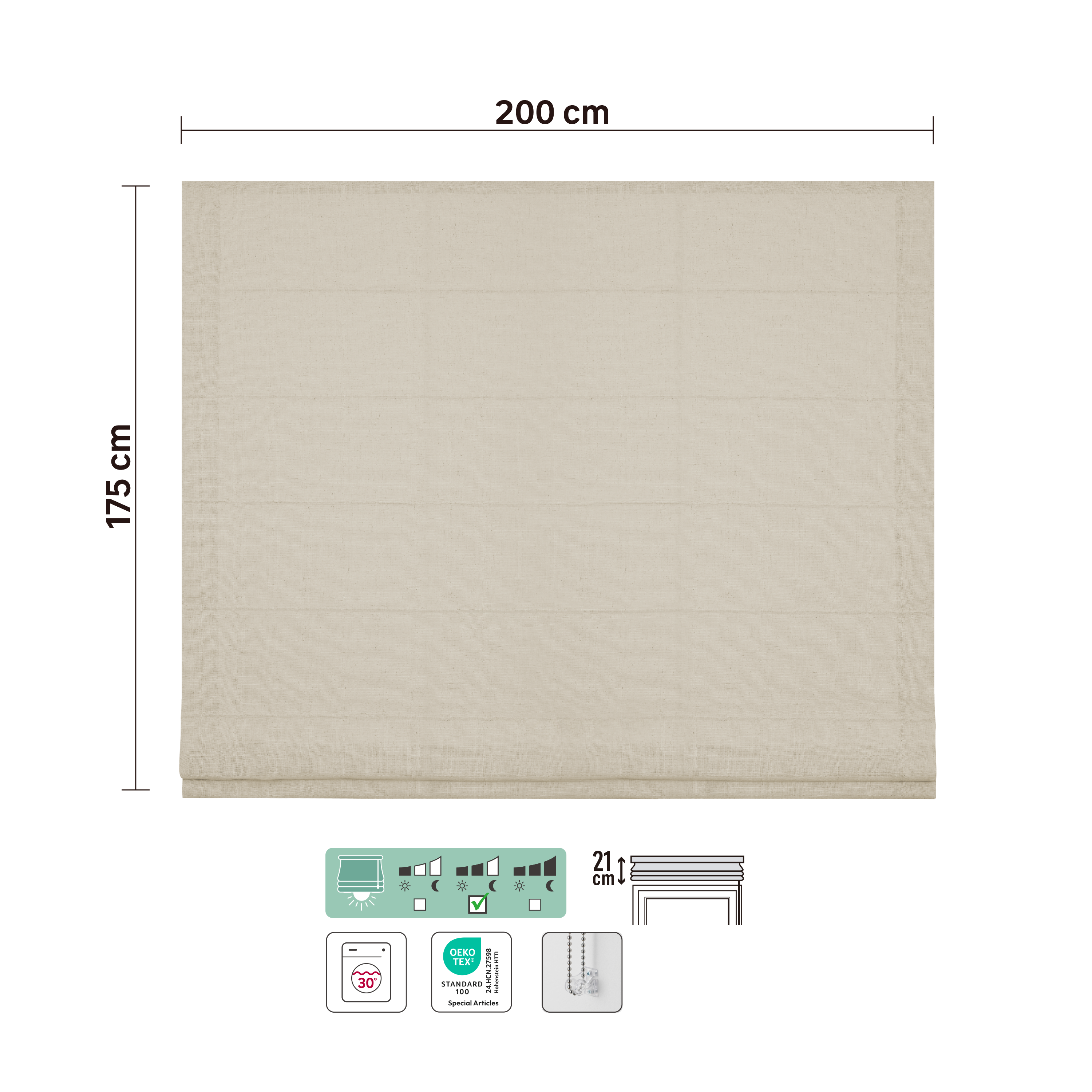 Store bateau Charlina, lin beige, l.200 x H.175 cm, INSPIRE - 4