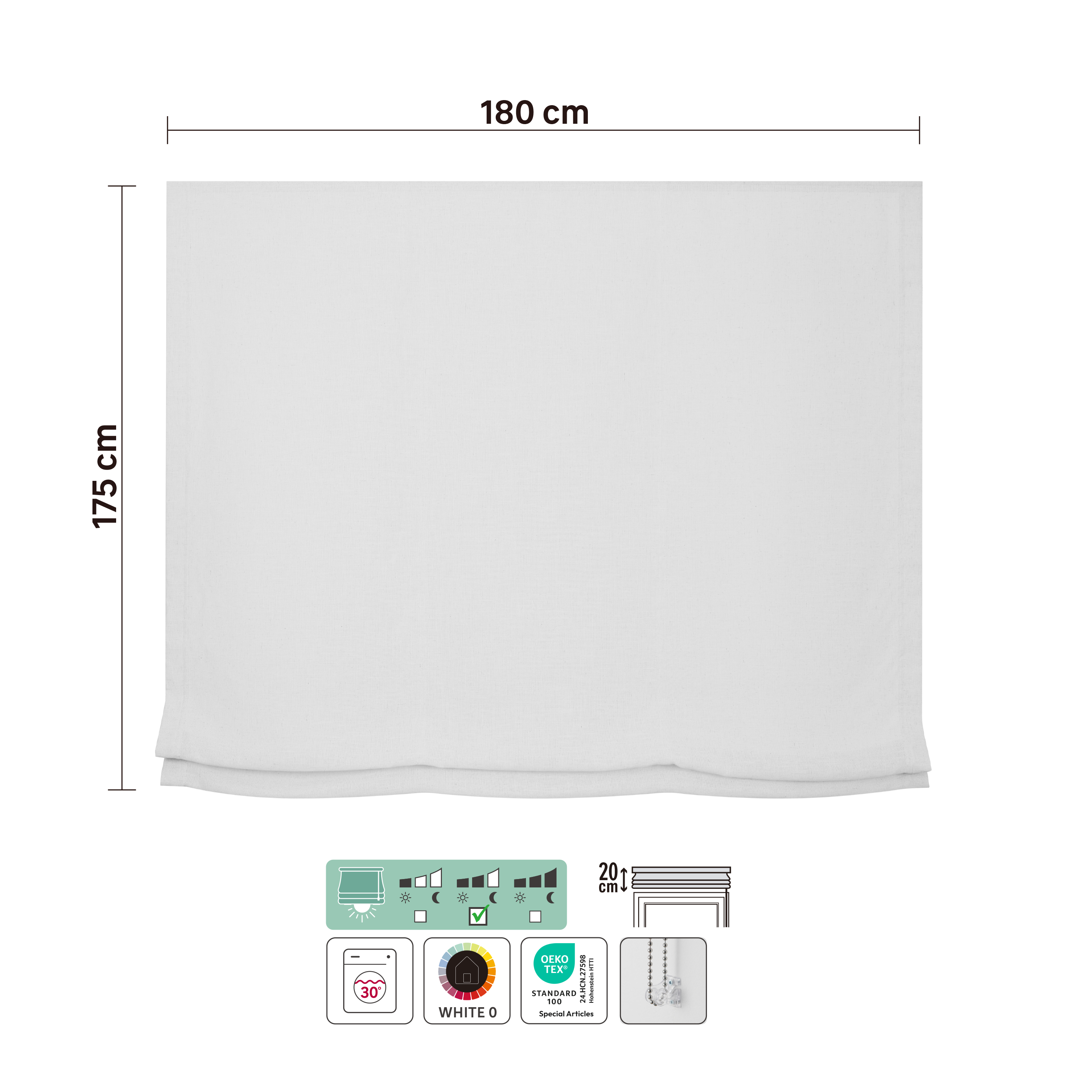 Estor plegable paquetto semi-transparente Charlina 180x175 cm poliéster liso blanco INSPIRE con cadena - 2