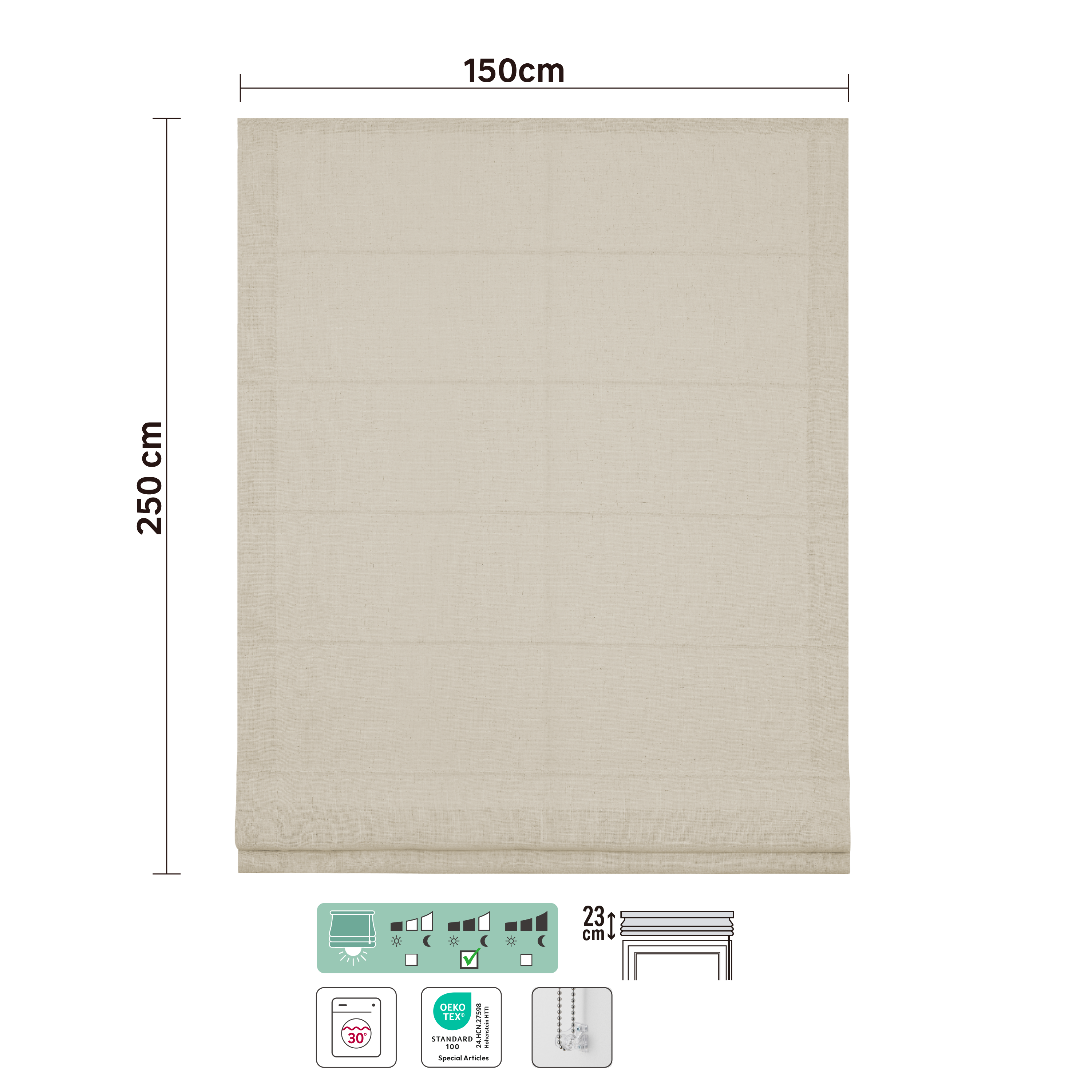 Store bateau Charlina, lin beige, l.150 x H.250 cm, INSPIRE - 4