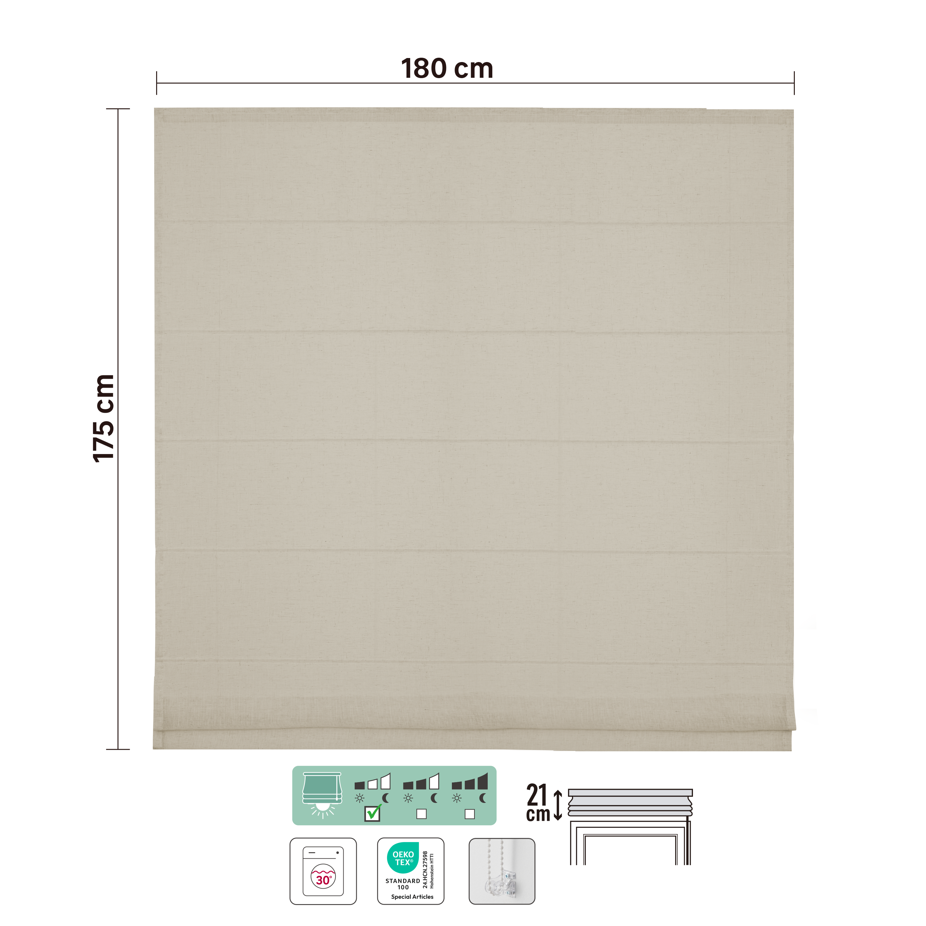 Store bateau Teo, lin beige, l.180 x H.175 cm, INSPIRE - 4
