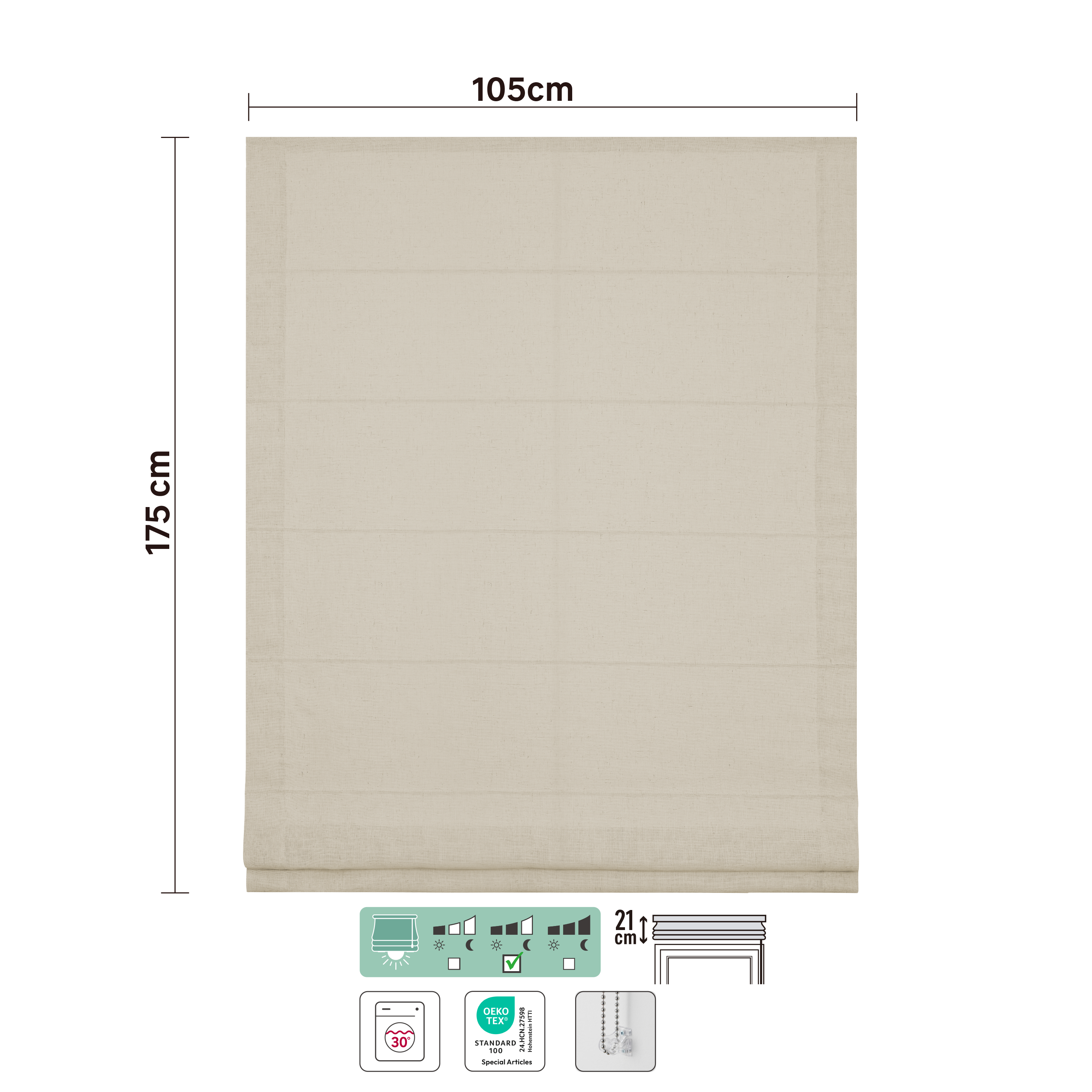 Store bateau Charlina, lin beige, l.105 x H.175 cm, INSPIRE - 4