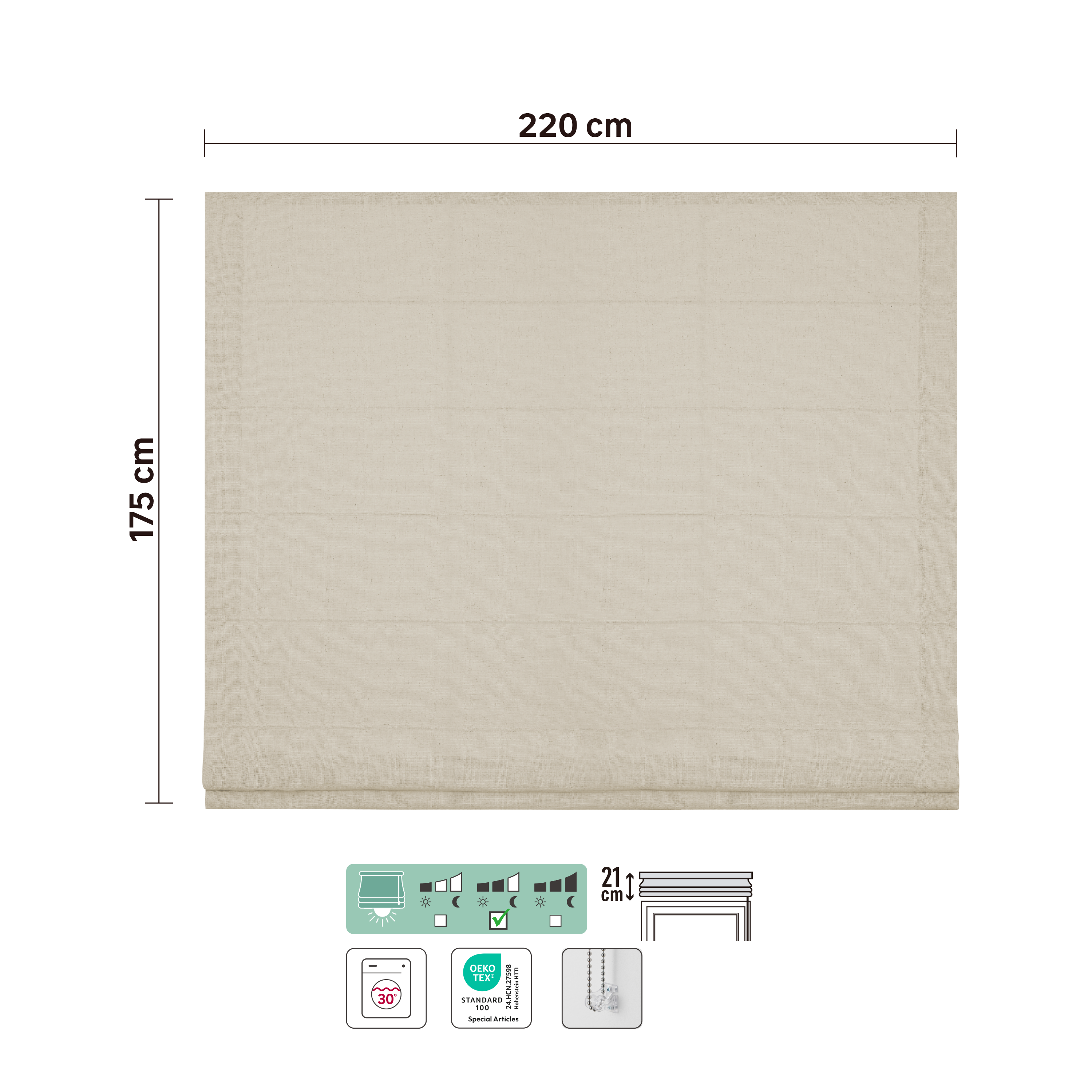 Store bateau Charlina, lin beige, l.220 x H.175 cm, INSPIRE - 4