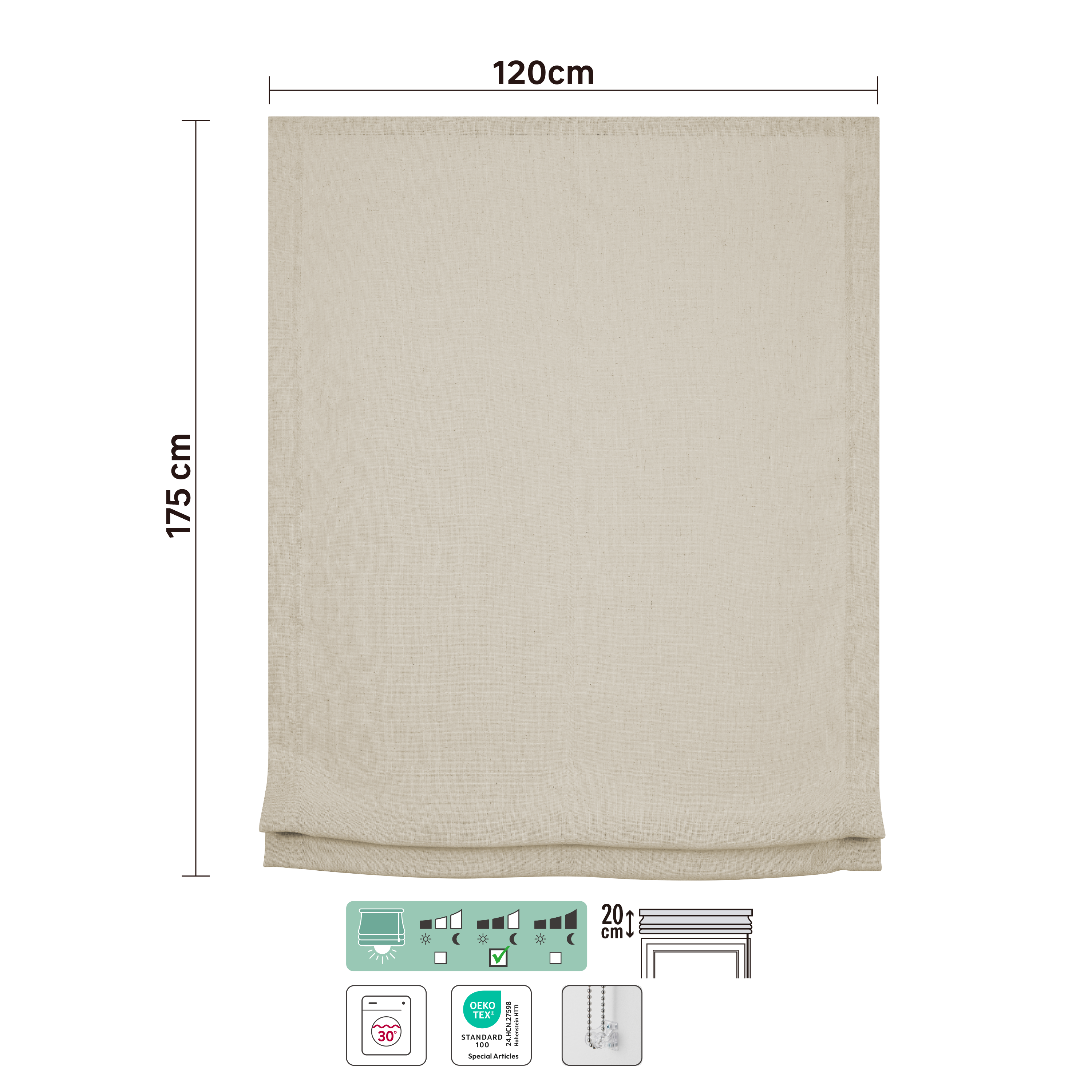 Estor plegable paquetto semi-transparente Charlina 120x175 cm poliéster liso beige INSPIRE con cadena - 2