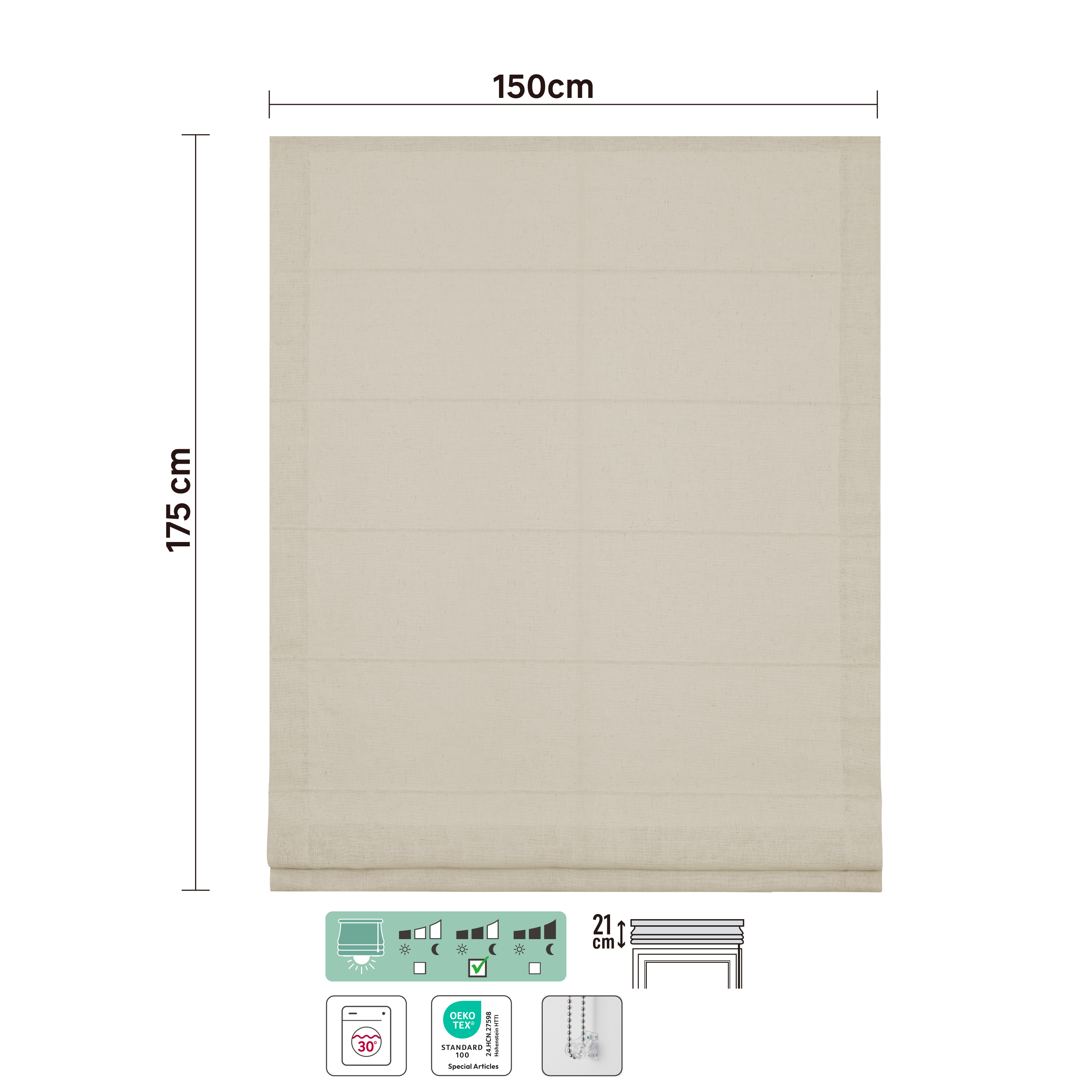 Store bateau Charlina, lin beige, l.150 x H.175 cm, INSPIRE - 4